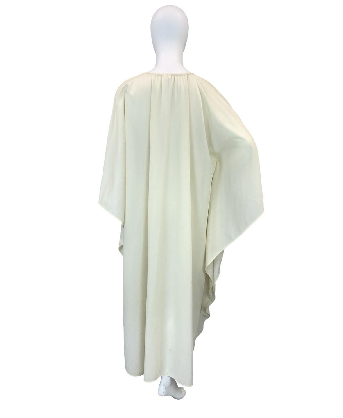 VTG 60S 70S CREAM RED BLUE YELLOW FOLK BOHO FLORAL KAFTAN MAXI DRESS 18