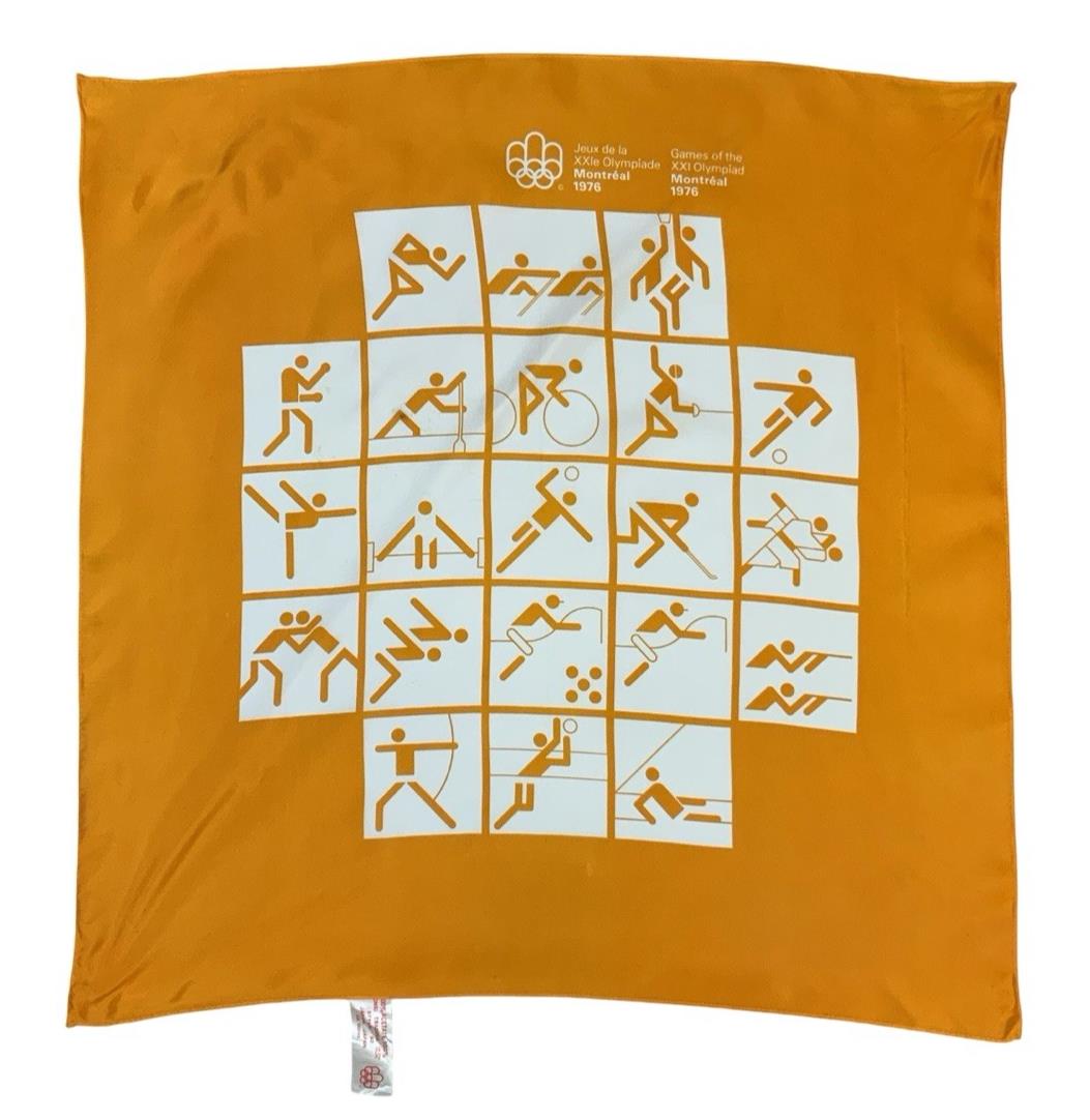 VTG 70S 1976 MONTREAL OLYMPICS ORANGE WHITE SPORTS COMMEMORATIVE SCARF