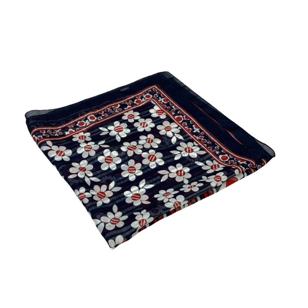 VTG 60S 70S MOD GEOMETRIC RED WHITE BLUE STRIPE FLORAL STAR MOON CELESTIAL SCARF