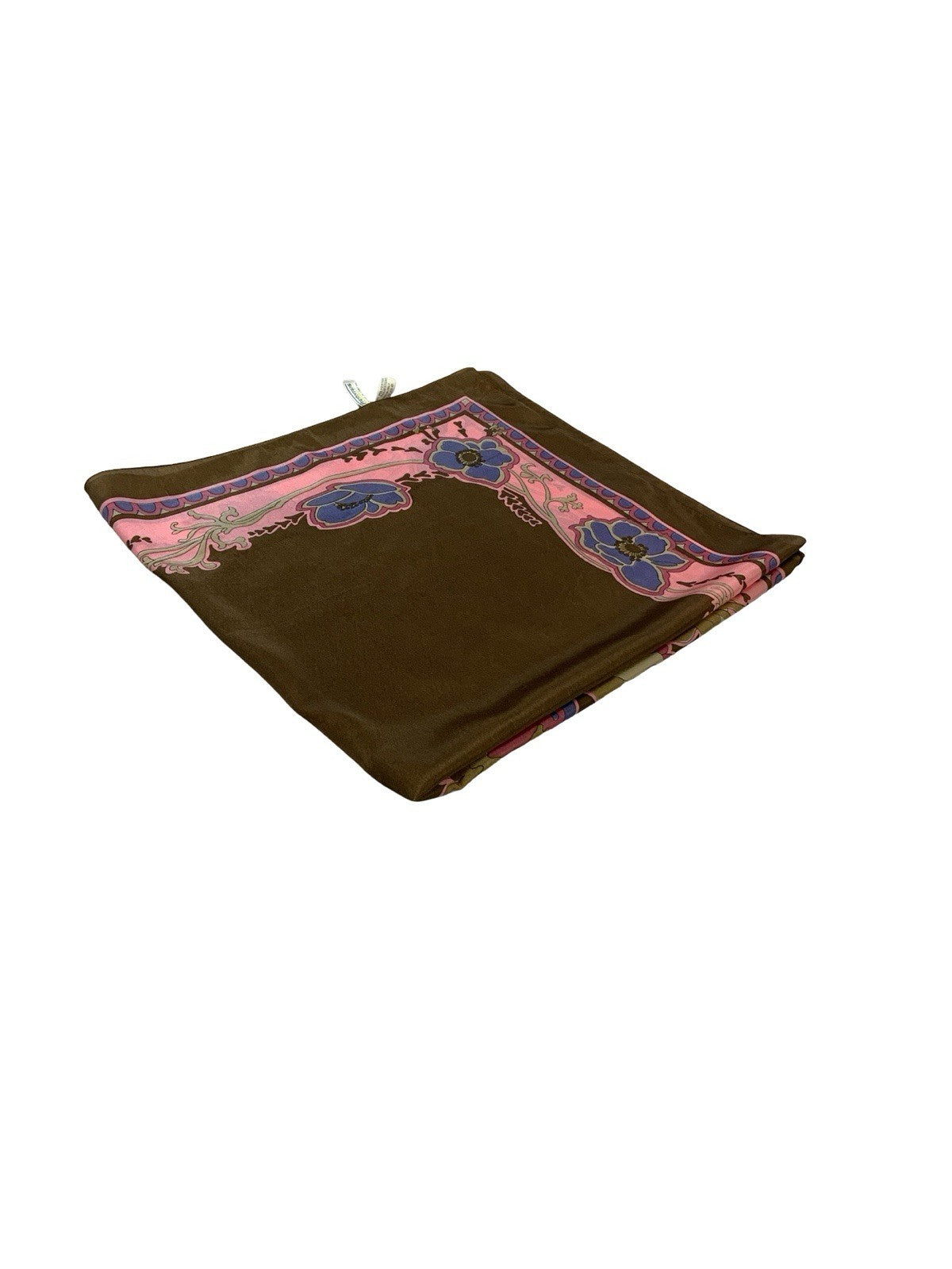 VTG 60S 70S BROWN PINK BLUE ART NOUVEAU FLORAL SCARF