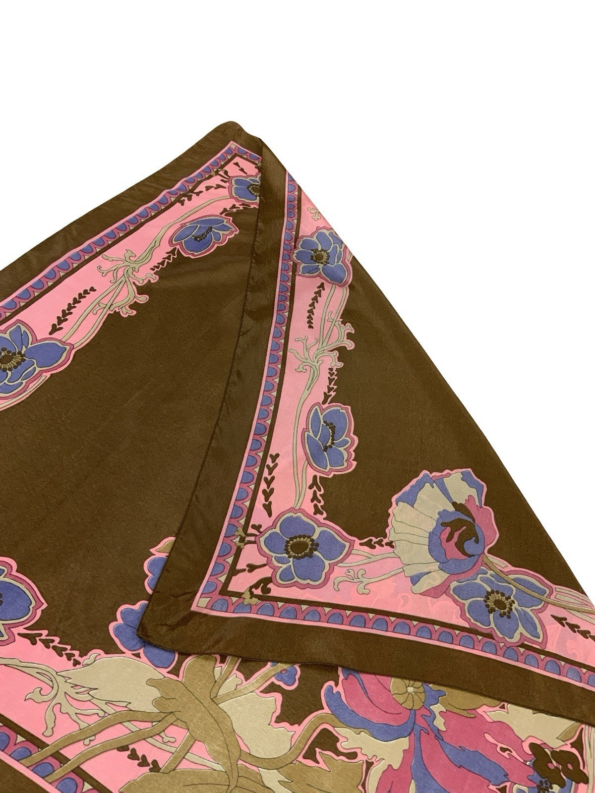 VTG 60S 70S BROWN PINK BLUE ART NOUVEAU FLORAL SCARF