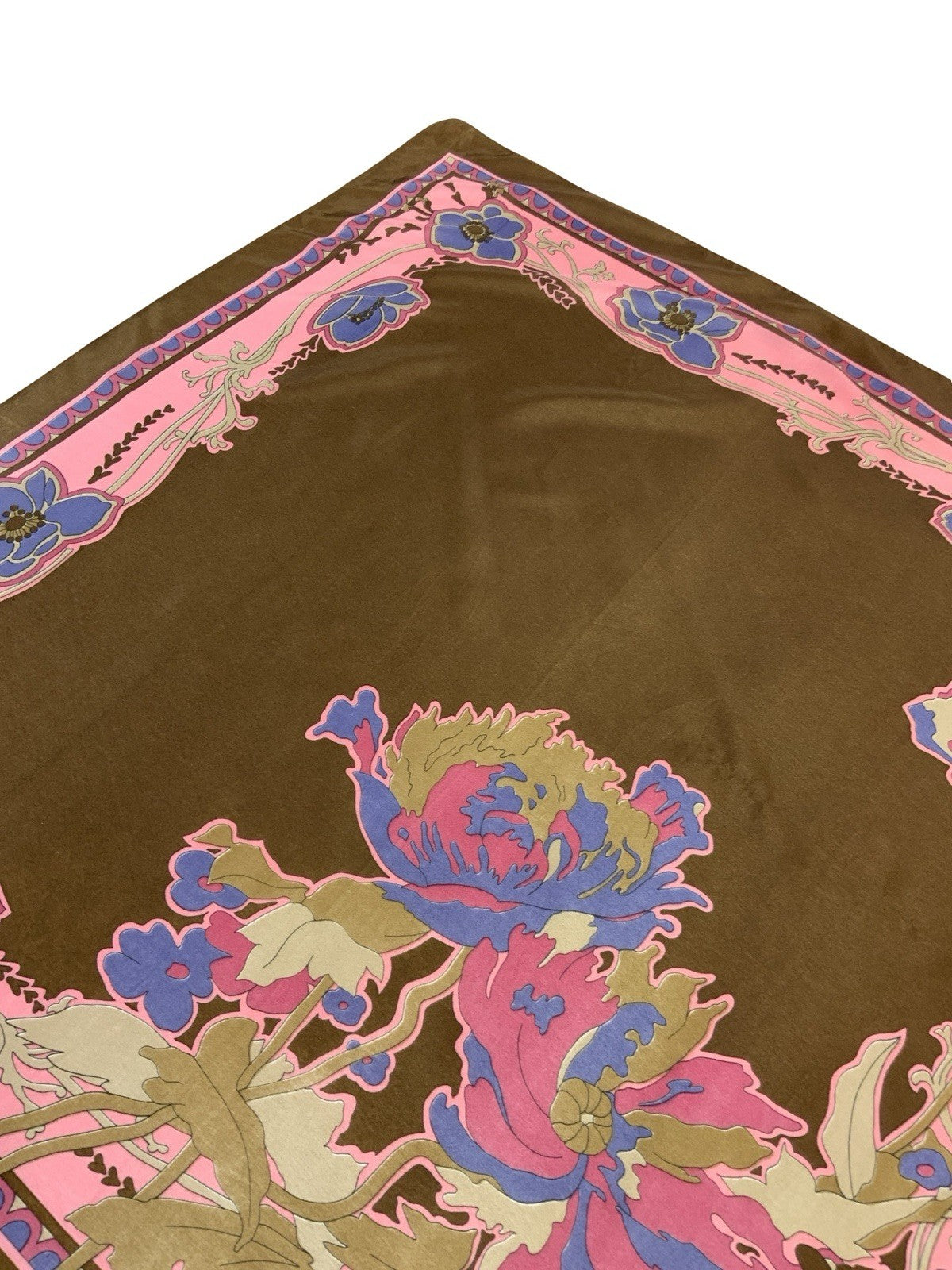 VTG 60S 70S BROWN PINK BLUE ART NOUVEAU FLORAL SCARF