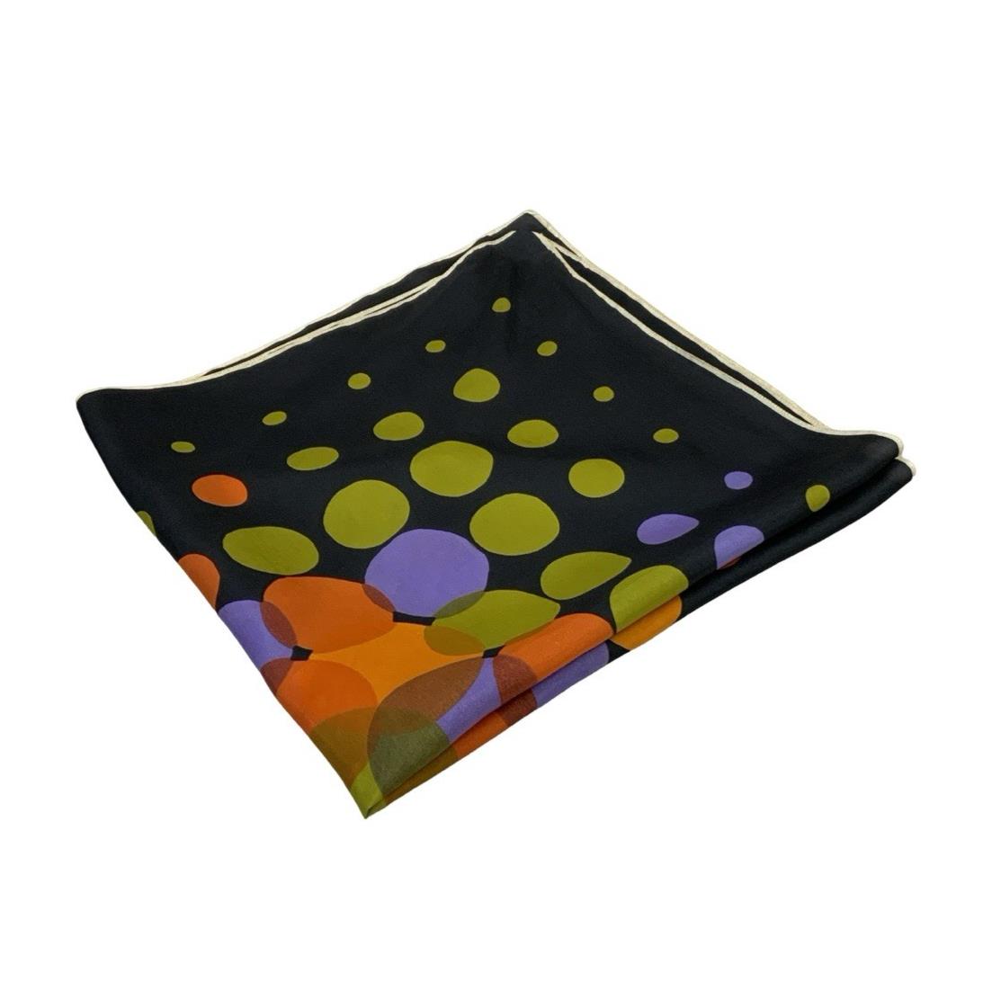 VTG 60S 70S BLACK PURPLE ORANGE GREEN DOTTY OP ART CIRCLE SCARF