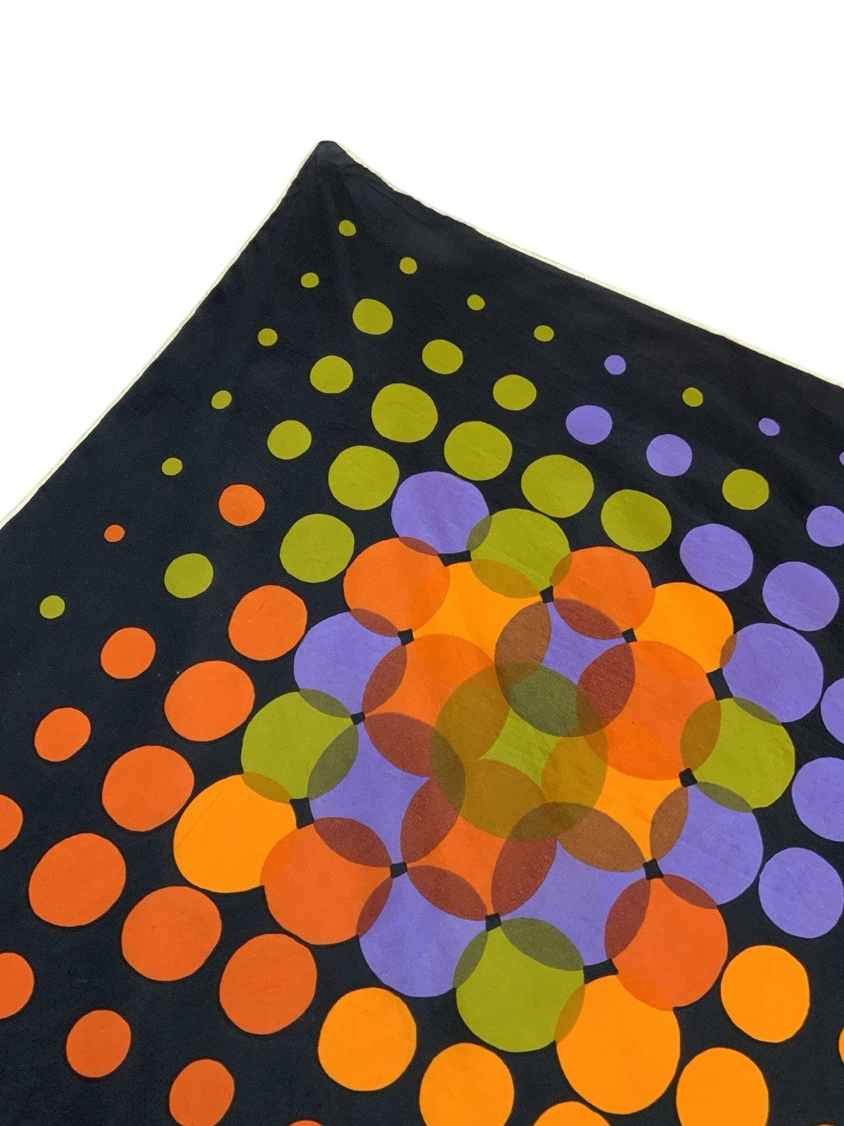 VTG 60S 70S BLACK PURPLE ORANGE GREEN DOTTY OP ART CIRCLE SCARF