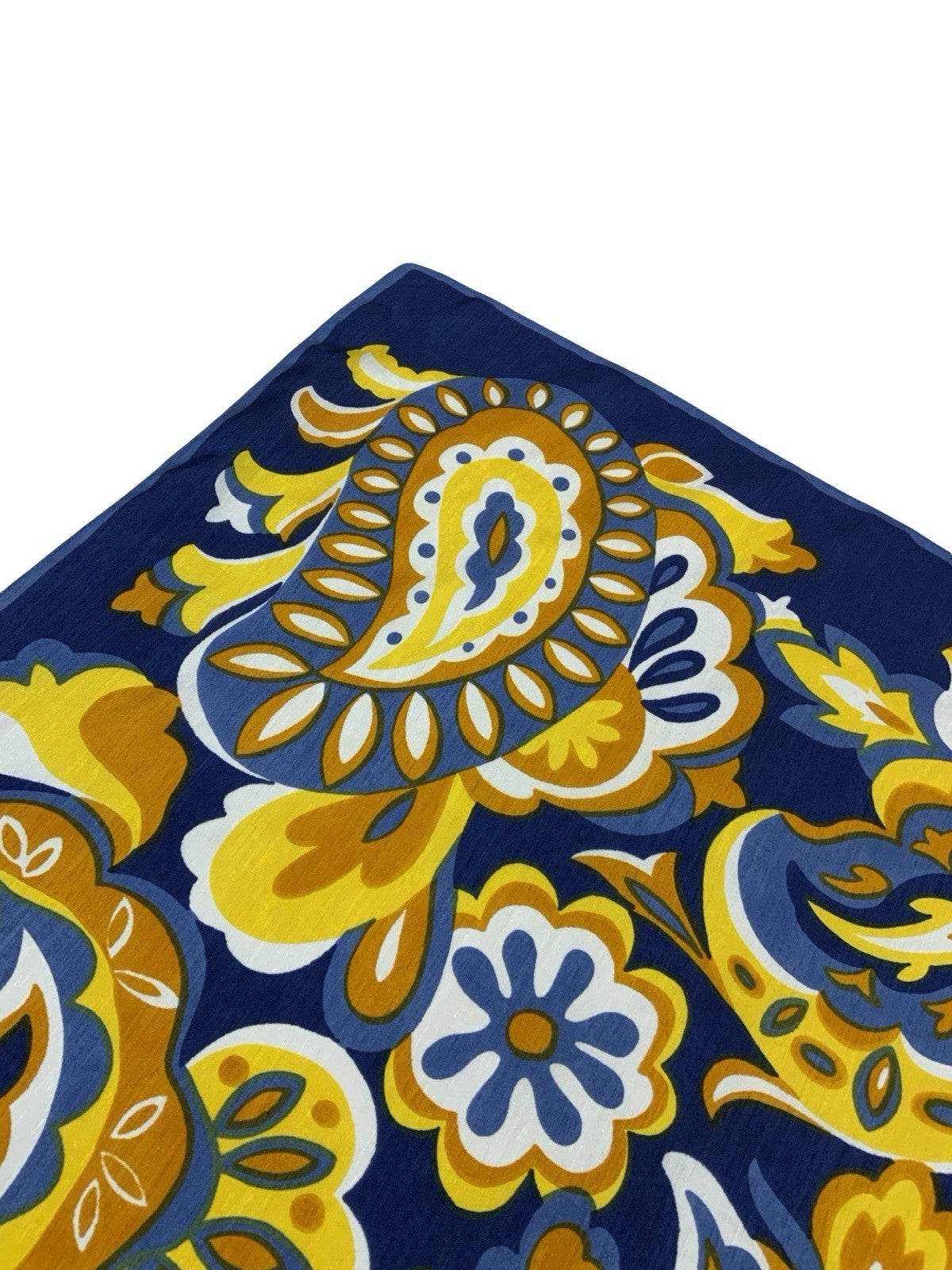 VTG 60S 70S NAVY BLUE ORANGE YELLOW WHITE PSYCHEDELIC PAISLEY FLORAL SCARF