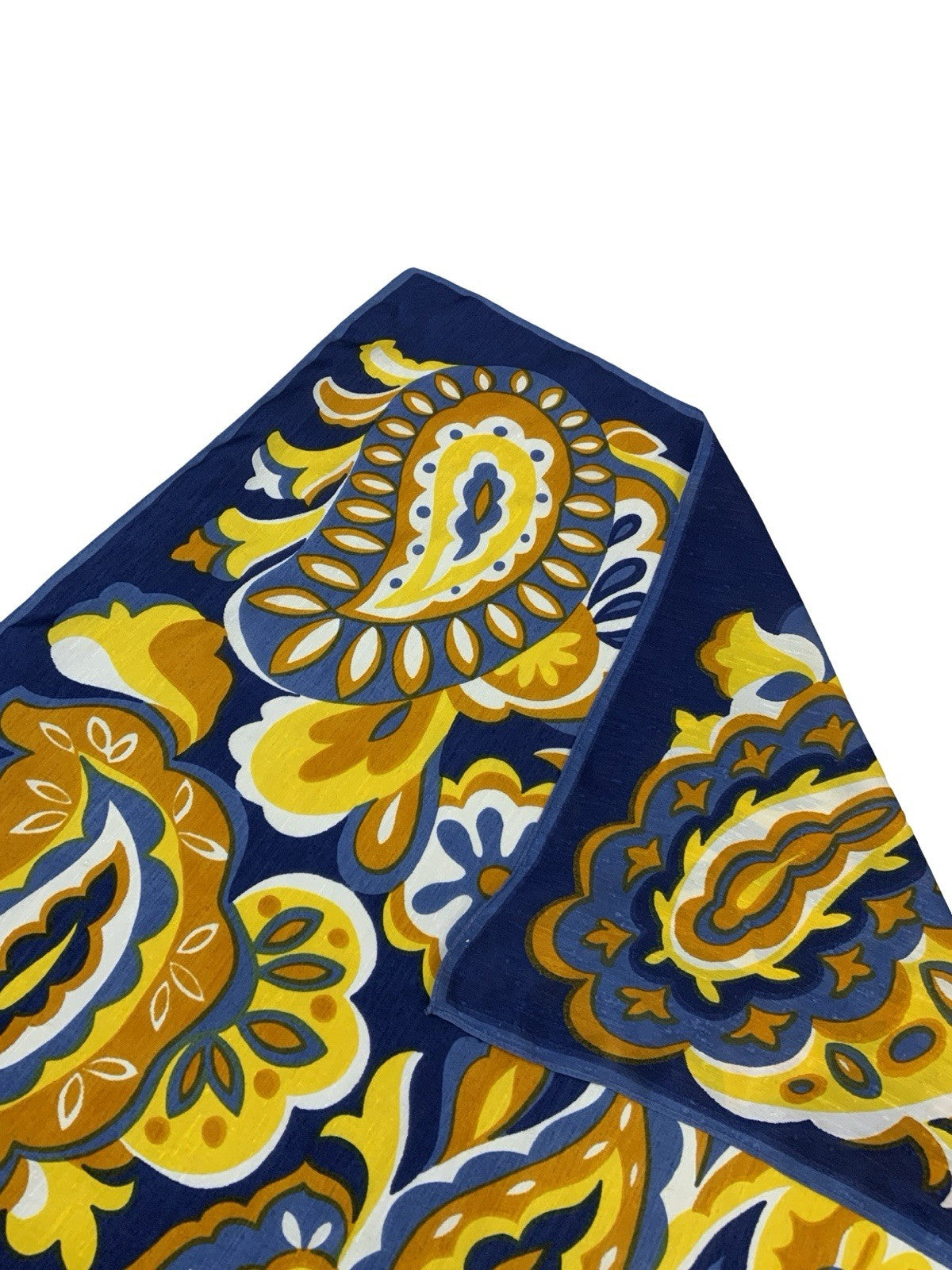 VTG 60S 70S NAVY BLUE ORANGE YELLOW WHITE PSYCHEDELIC PAISLEY FLORAL SCARF