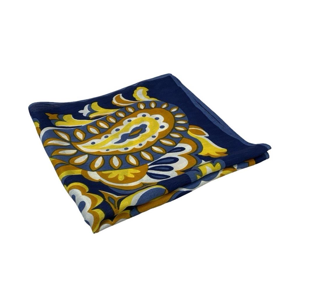 VTG 60S 70S NAVY BLUE ORANGE YELLOW WHITE PSYCHEDELIC PAISLEY FLORAL SCARF