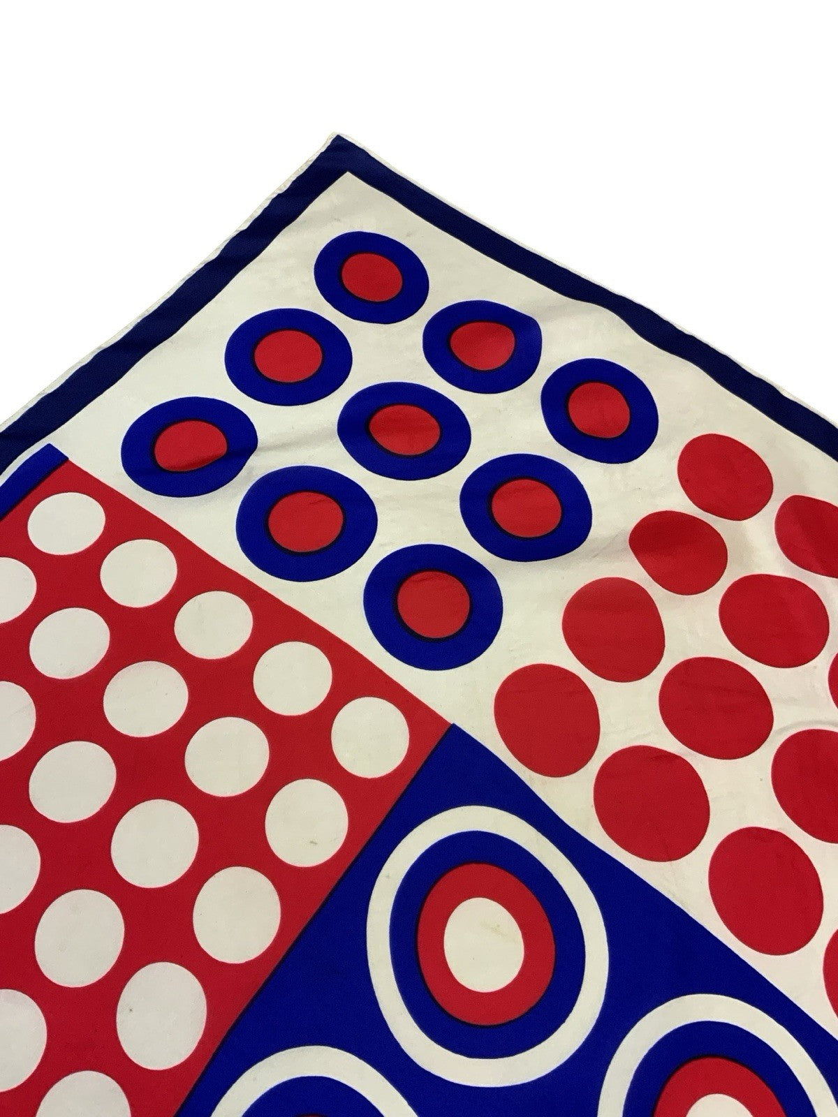 VTG 60S MOD RED CREAM BLUE GEOMETRIC DOT CIRCLE SQUARE BAUHAUS SCARF