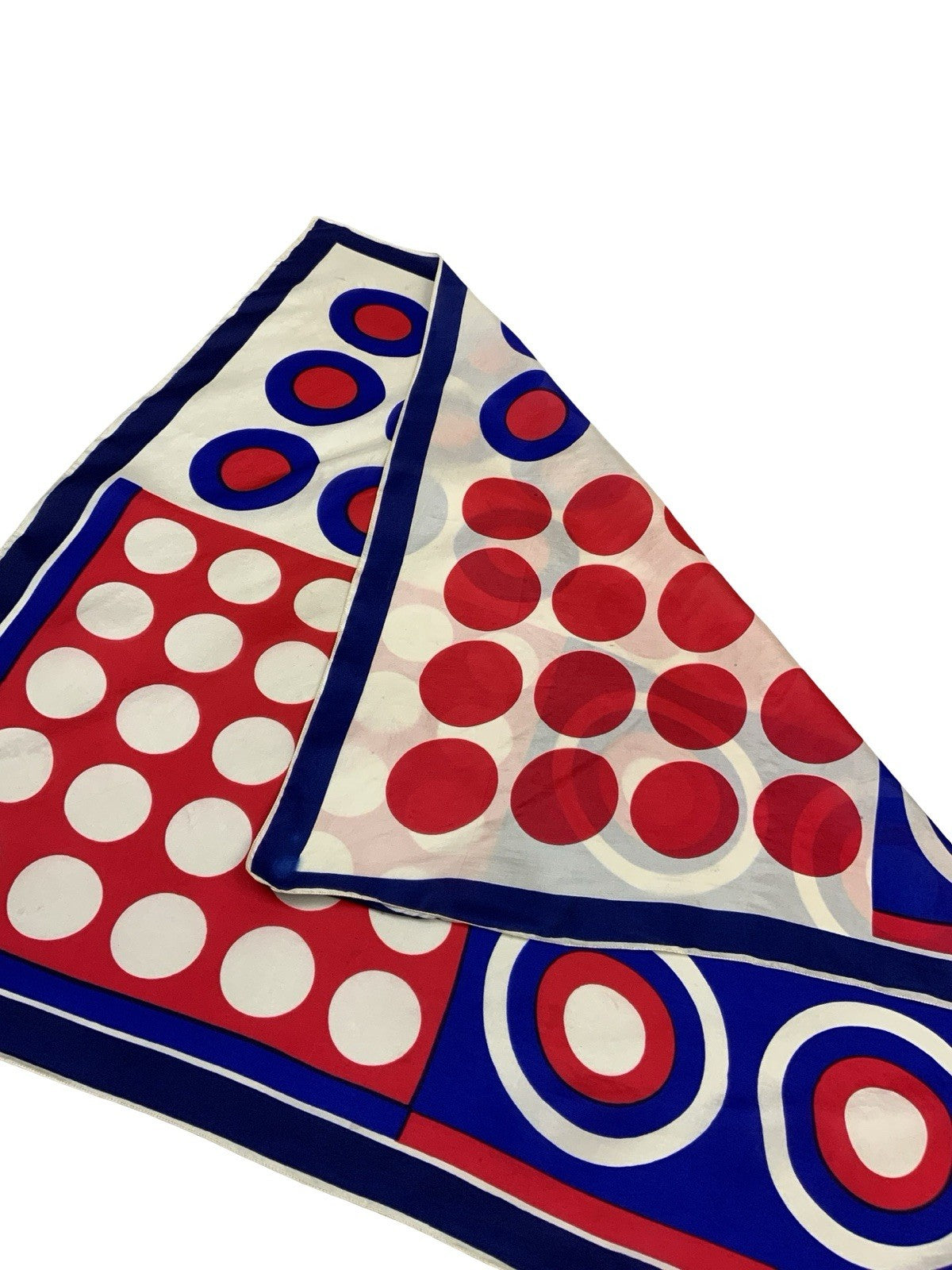 VTG 60S MOD RED CREAM BLUE GEOMETRIC DOT CIRCLE SQUARE BAUHAUS SCARF