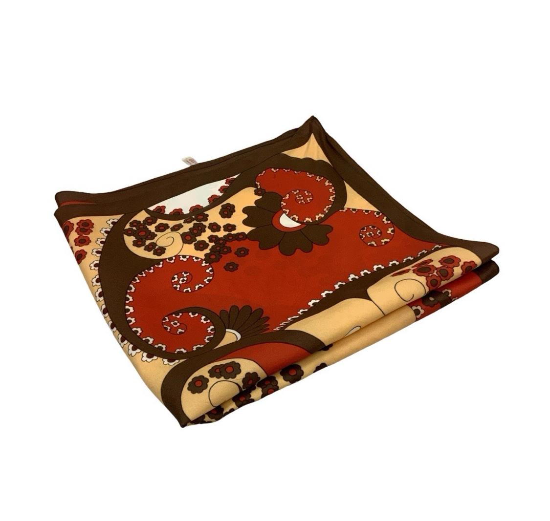 VTG 60S 70S RED PEACH BROWN WHITE SPIRAL FLORAL DAISY PSYCHEDELIC PAISLEY SCARF
