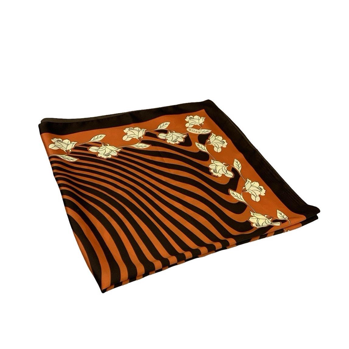 VTG 60S 70S ORANGE BROWN CREAM GEOMETRIC OP ART WAVY ROSE SCARF
