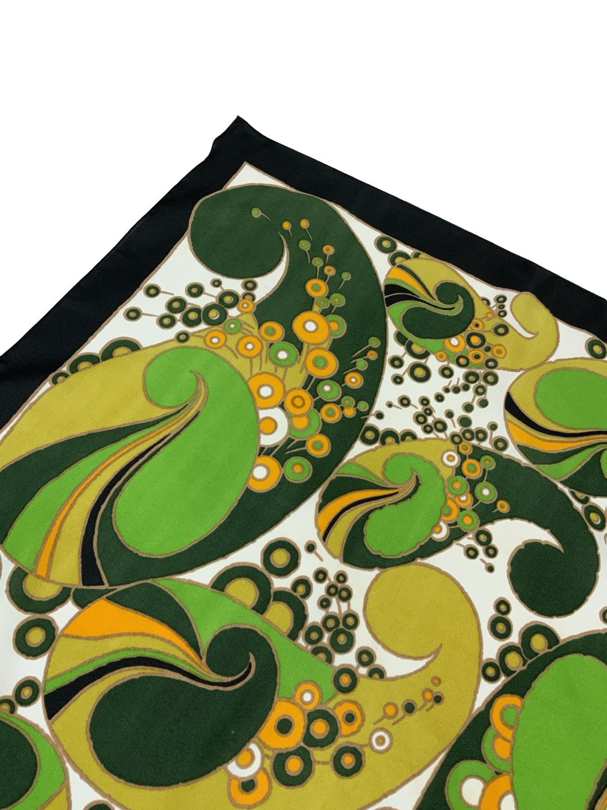 VTG 60S 70S GREEN WHITE BLACK ORANGE GEOMETRIC PSYCHEDELIC PAISLEY DOTTY SCARF