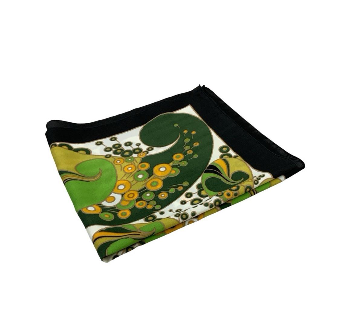 VTG 60S 70S GREEN WHITE BLACK ORANGE GEOMETRIC PSYCHEDELIC PAISLEY DOTTY SCARF