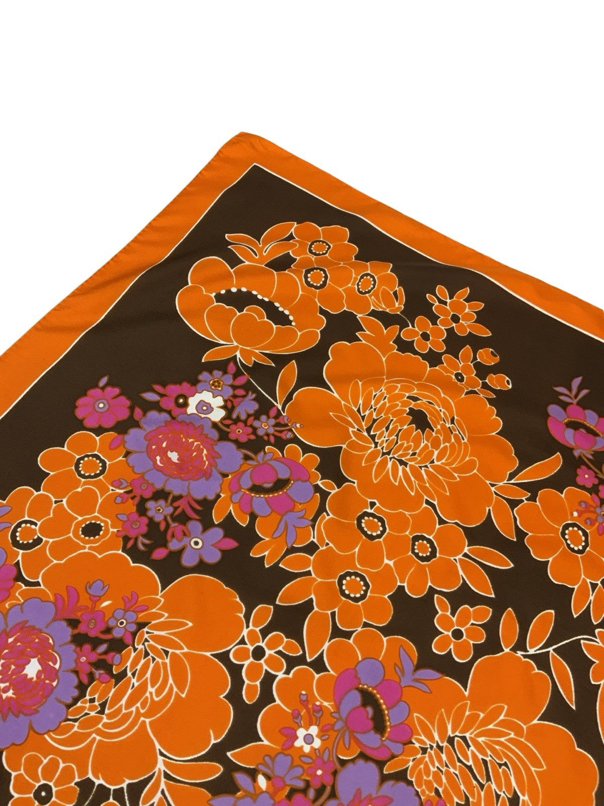VTG 60S 70S ORANGE BROWN PINK WHITE BOHO PSYCHEDELIC FLORAL SCARF