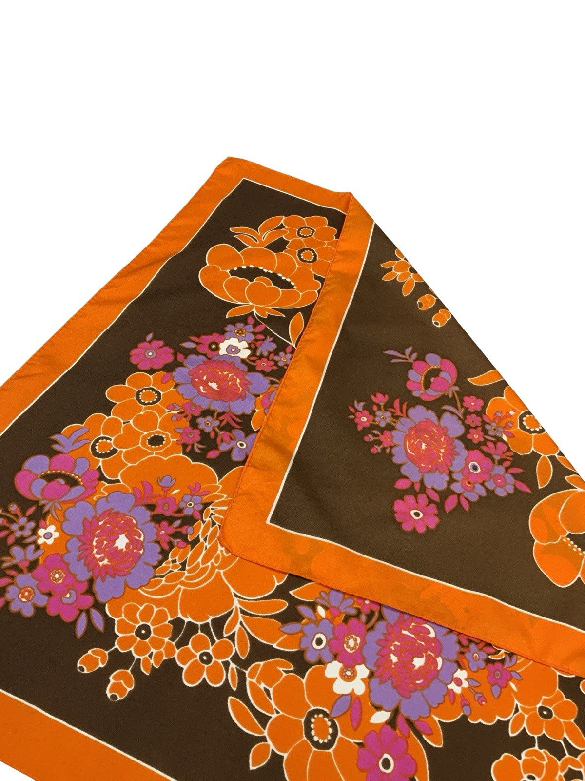 VTG 60S 70S ORANGE BROWN PINK WHITE BOHO PSYCHEDELIC FLORAL SCARF