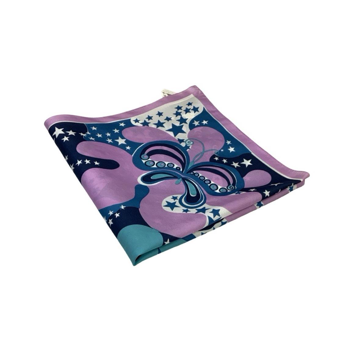 VTG 60S 70S LILAC PURPLE BLUE NAVY WHITE PSYCHEDELIC BUTTERFLY STAR SWIRL SCARF