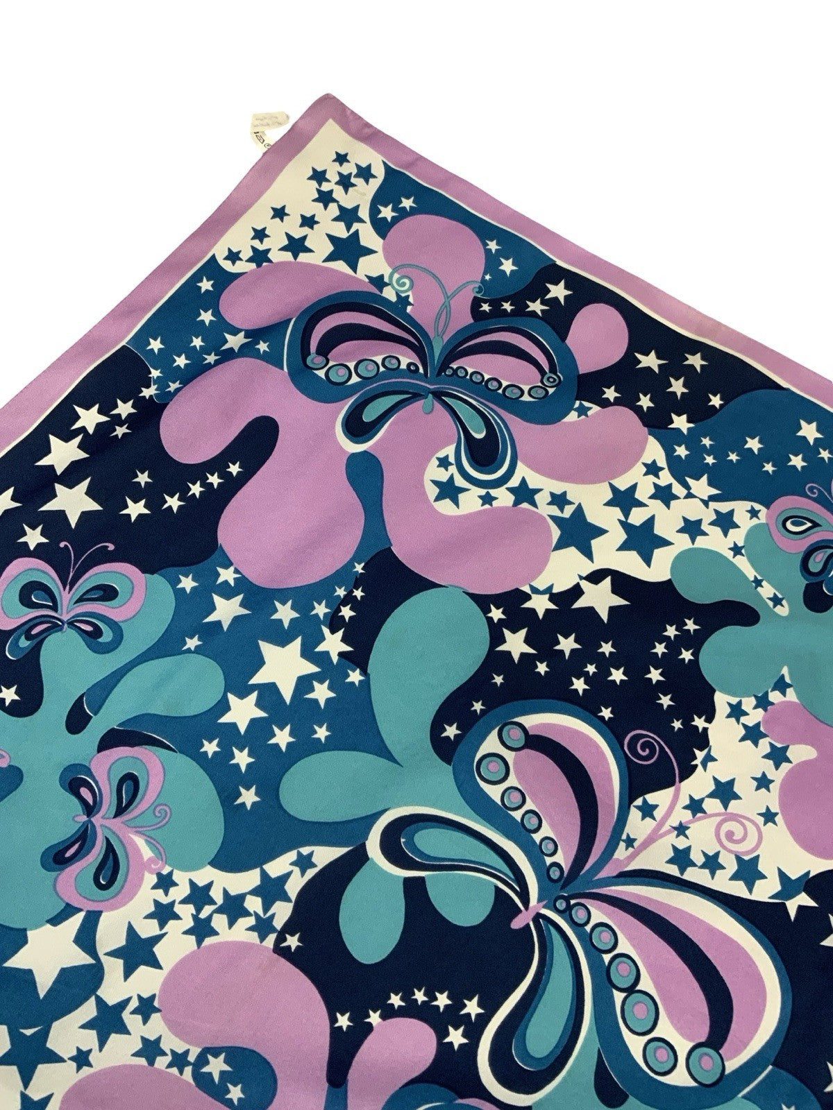 VTG 60S 70S LILAC PURPLE BLUE NAVY WHITE PSYCHEDELIC BUTTERFLY STAR SWIRL SCARF