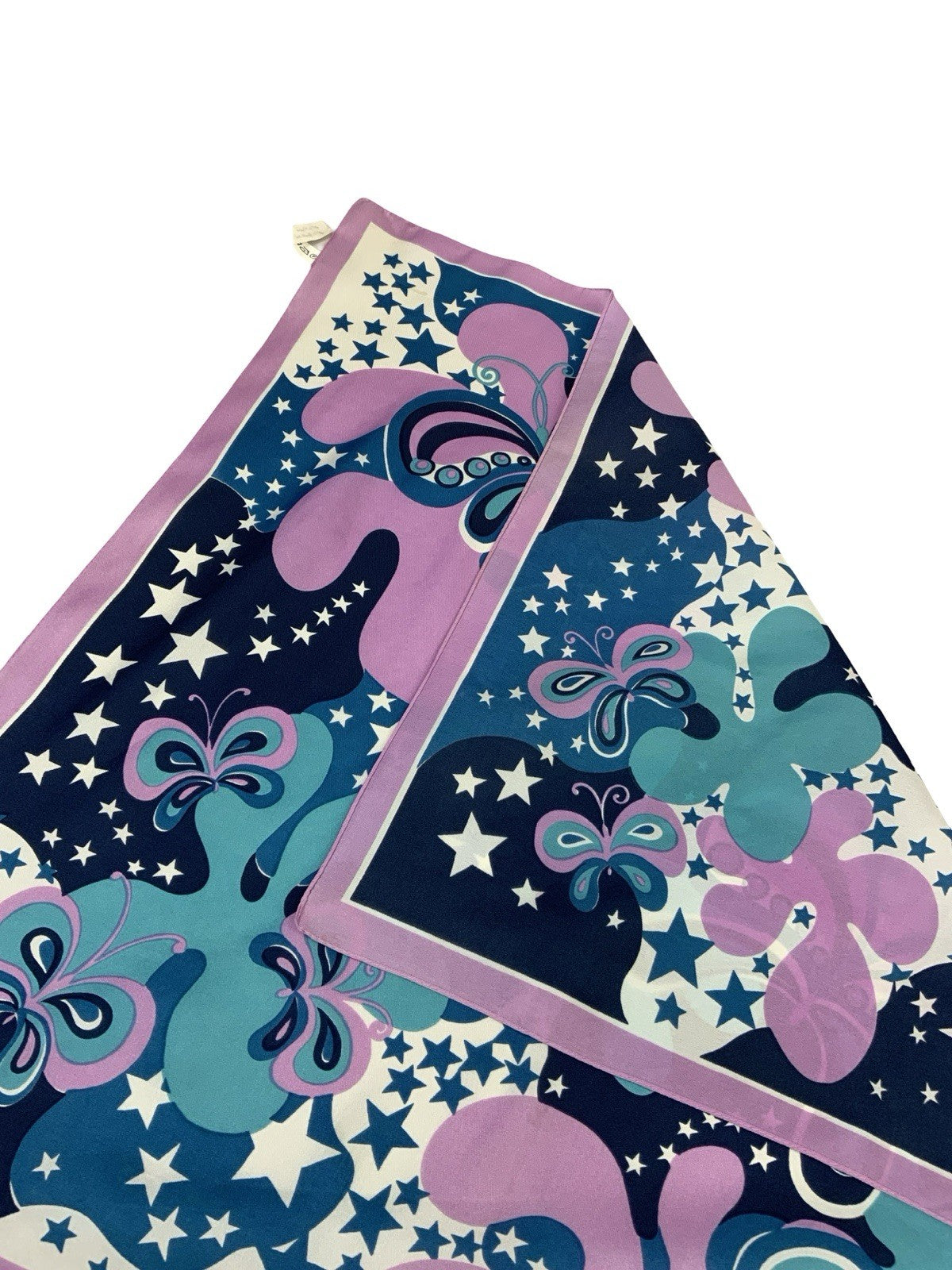 VTG 60S 70S LILAC PURPLE BLUE NAVY WHITE PSYCHEDELIC BUTTERFLY STAR SWIRL SCARF
