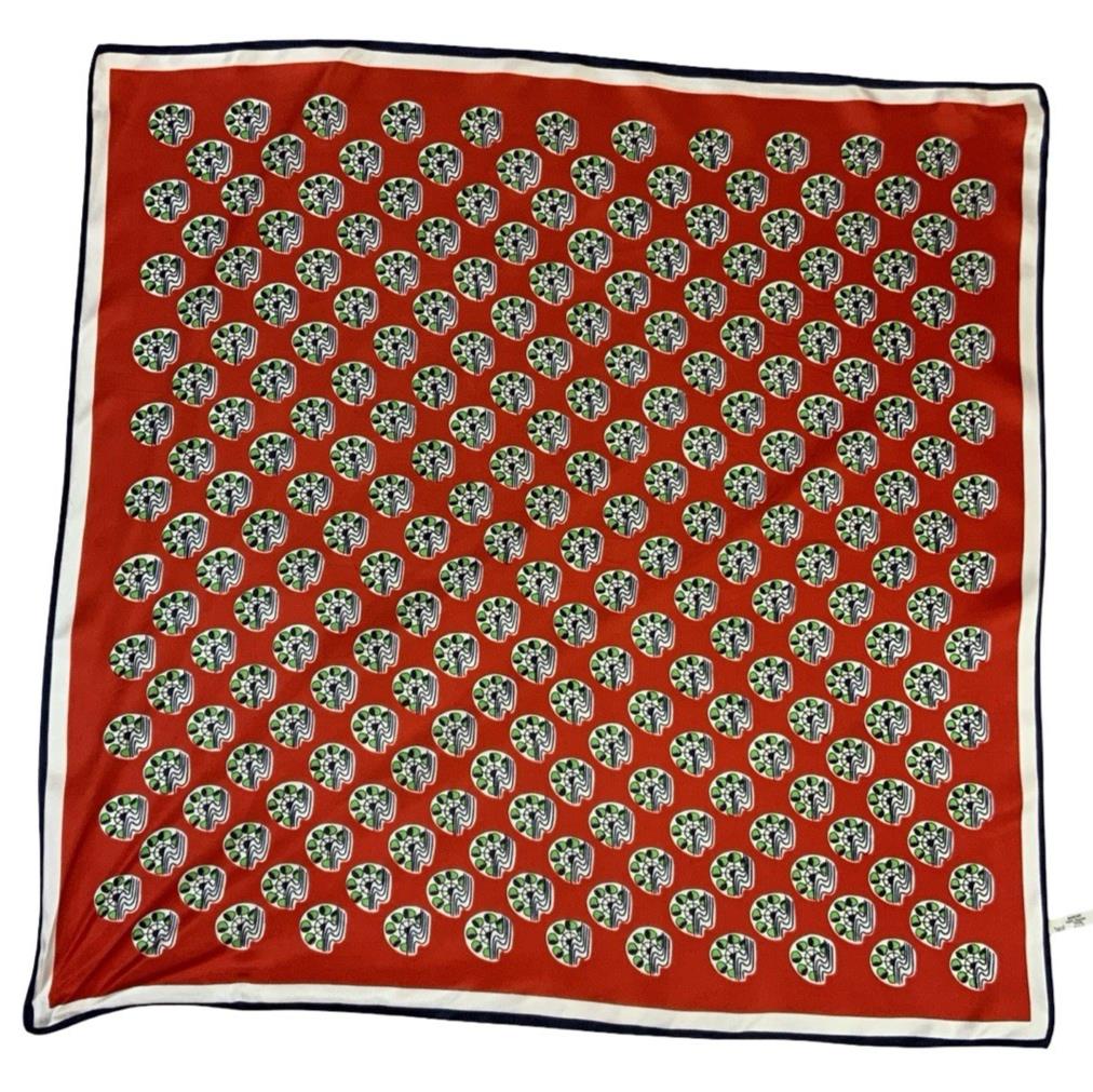 VTG 60S 70S MOD GEOMETRIC RED WHITE NABY BLUE GREEN TILED WATERWHEEL DOT SCARF