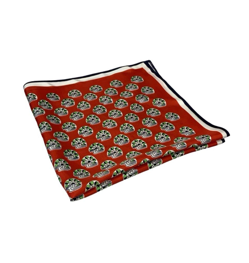VTG 60S 70S MOD GEOMETRIC RED WHITE NABY BLUE GREEN TILED WATERWHEEL DOT SCARF