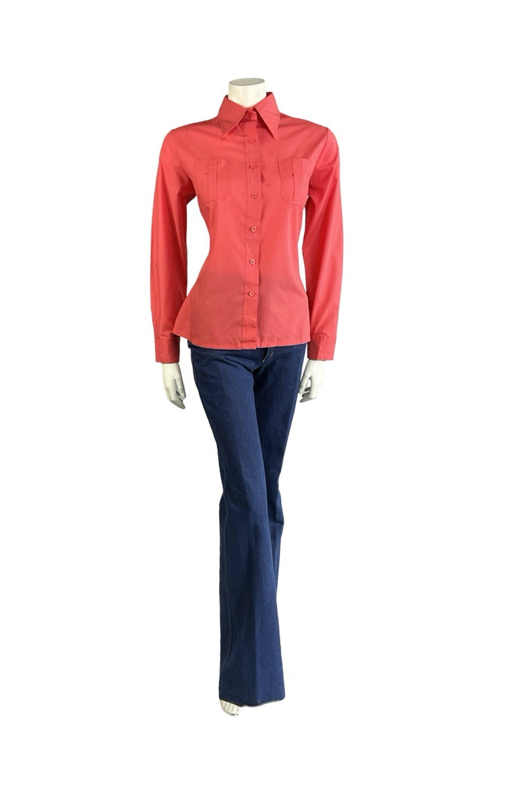VTG 60S 70S MONOCHROME MOD BRIGHT RED DAGGER COLLAR SHIRT 14
