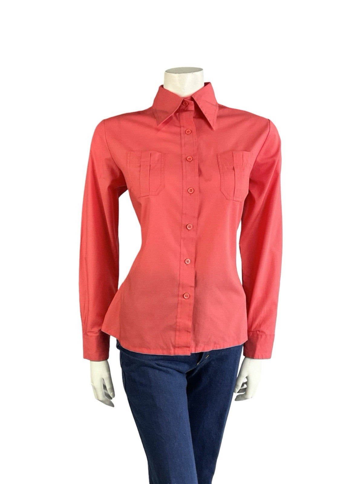 VTG 60S 70S MONOCHROME MOD BRIGHT RED DAGGER COLLAR SHIRT 14