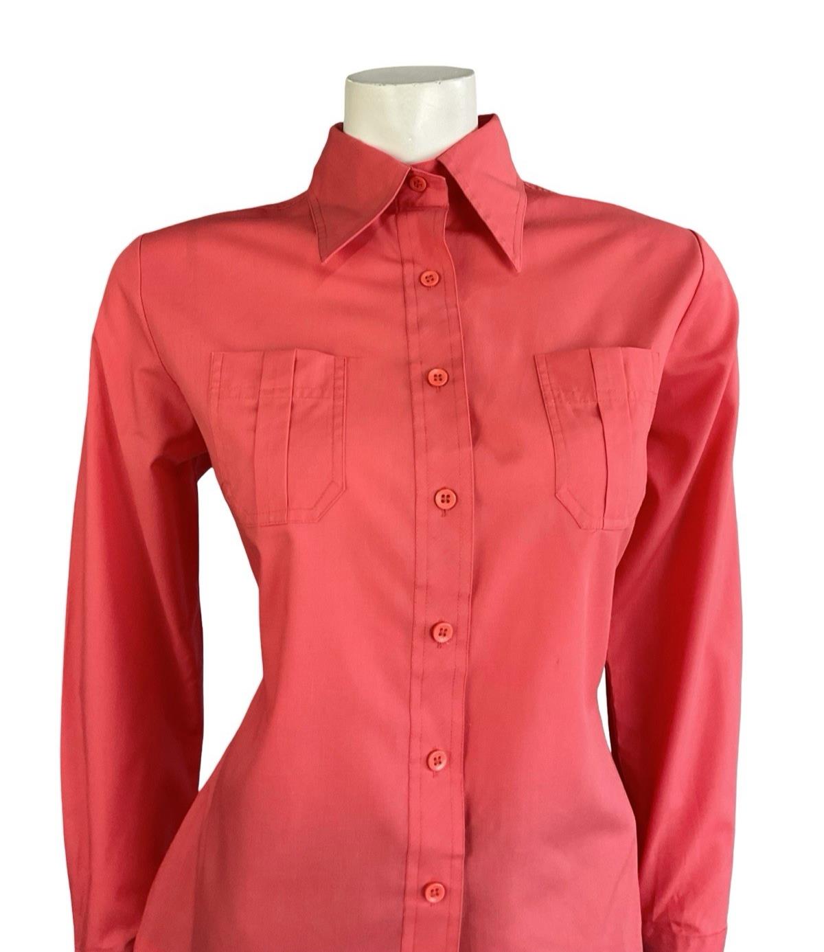 VTG 60S 70S MONOCHROME MOD BRIGHT RED DAGGER COLLAR SHIRT 14