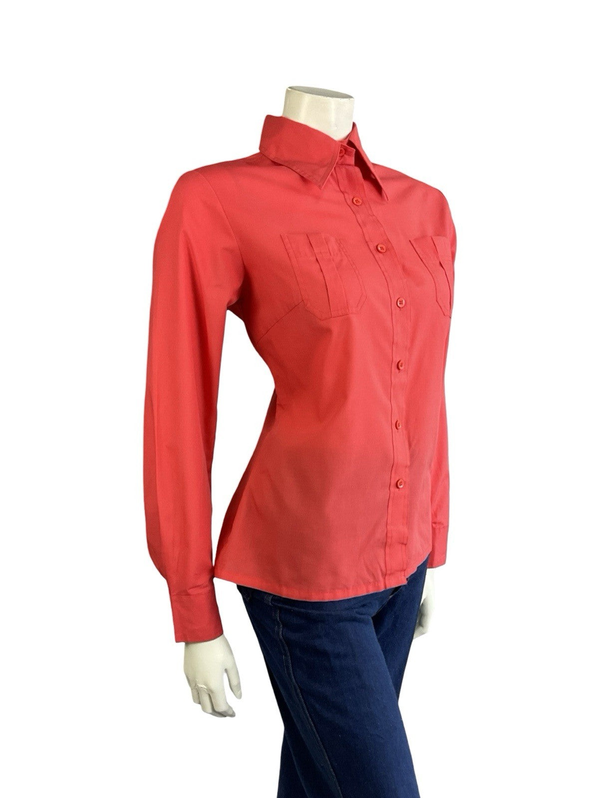 VTG 60S 70S MONOCHROME MOD BRIGHT RED DAGGER COLLAR SHIRT 14