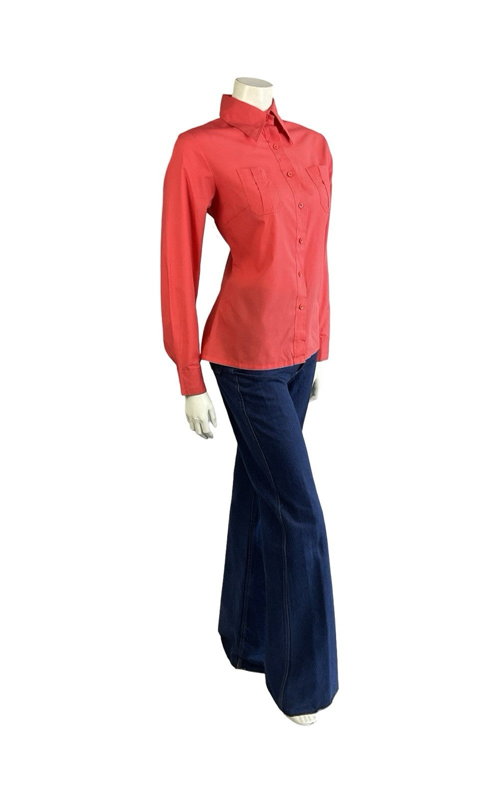 VTG 60S 70S MONOCHROME MOD BRIGHT RED DAGGER COLLAR SHIRT 14