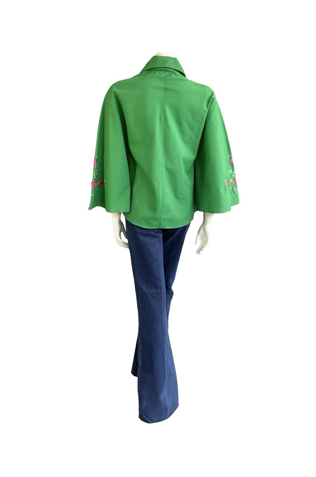 VTG 60S 70S GREEN BLUE PINK ROSE EMBROIDERED DAGGER CAPE KAFTAN TOP 8 10 S