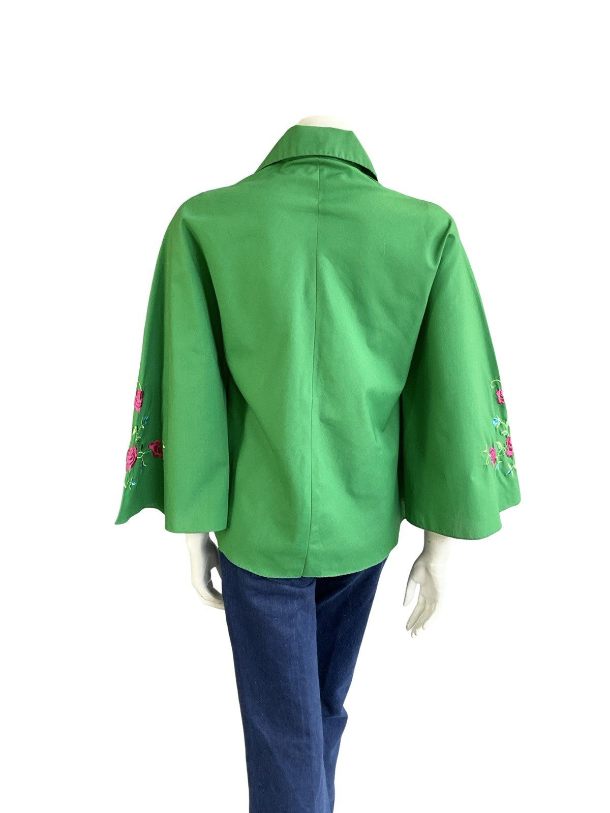 VTG 60S 70S GREEN BLUE PINK ROSE EMBROIDERED DAGGER CAPE KAFTAN TOP 8 10 S