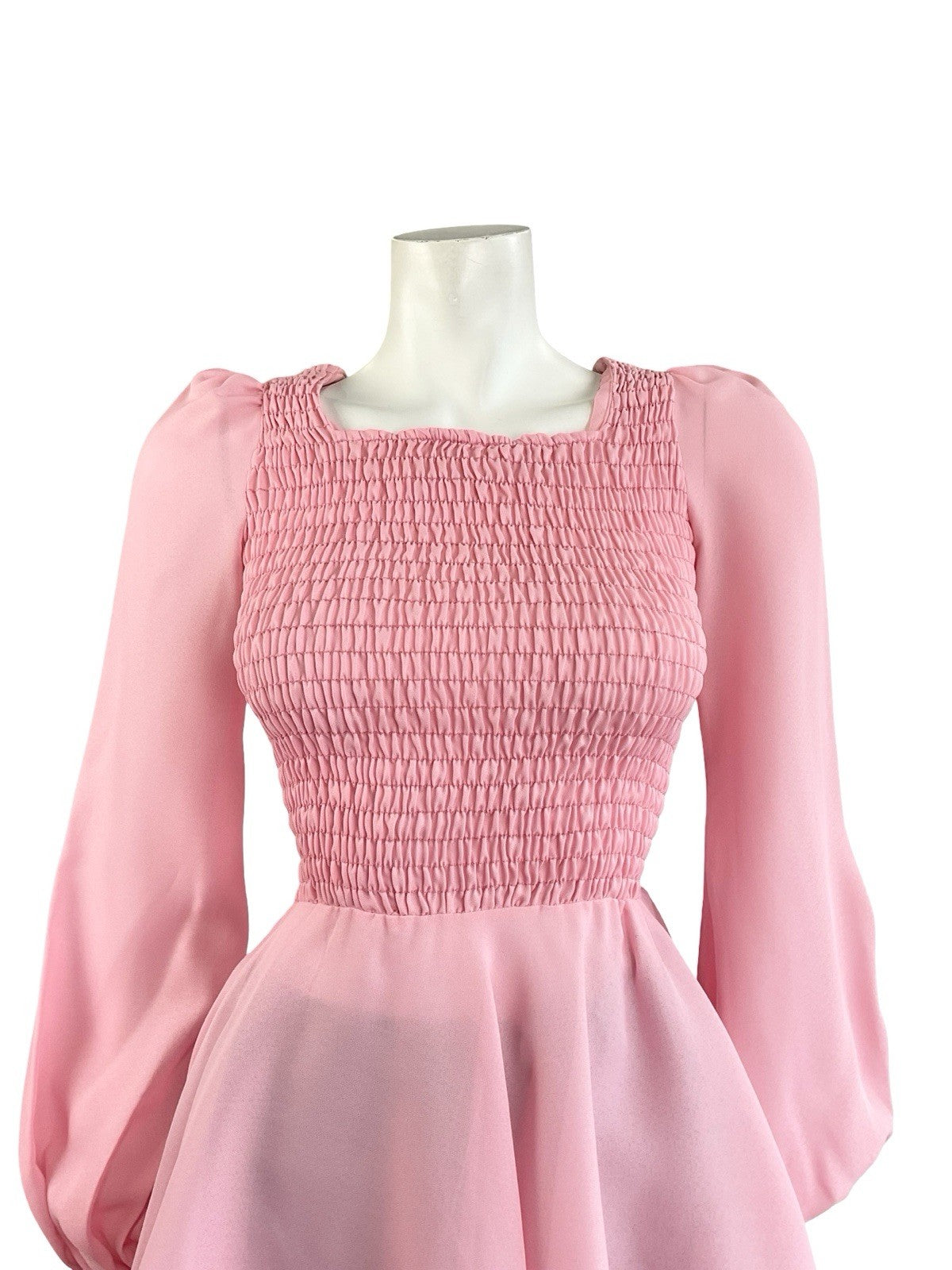 VTG 70S LIGHT PINK DISCO PEPLUM RUCHED ELASTICATED BISHOP SLEEVE TOP XS 6