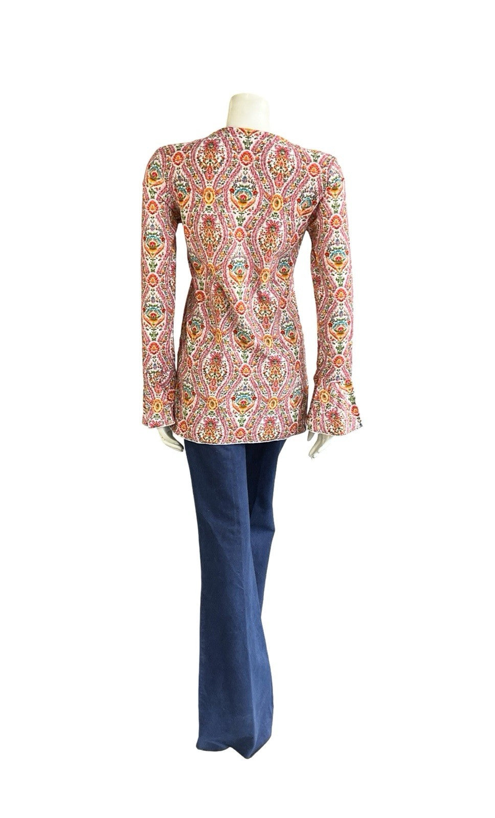 VTG 60S 70S PINK WHITE ORANGE BLUE CORDUROY HIPPY FLUTE SLEEVE TUNIC TOP 8