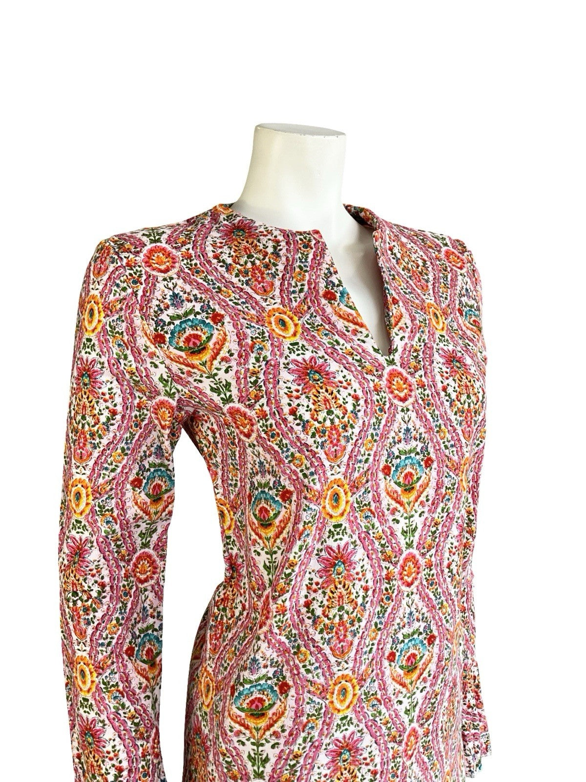 VTG 60S 70S PINK WHITE ORANGE BLUE CORDUROY HIPPY FLUTE SLEEVE TUNIC TOP 8