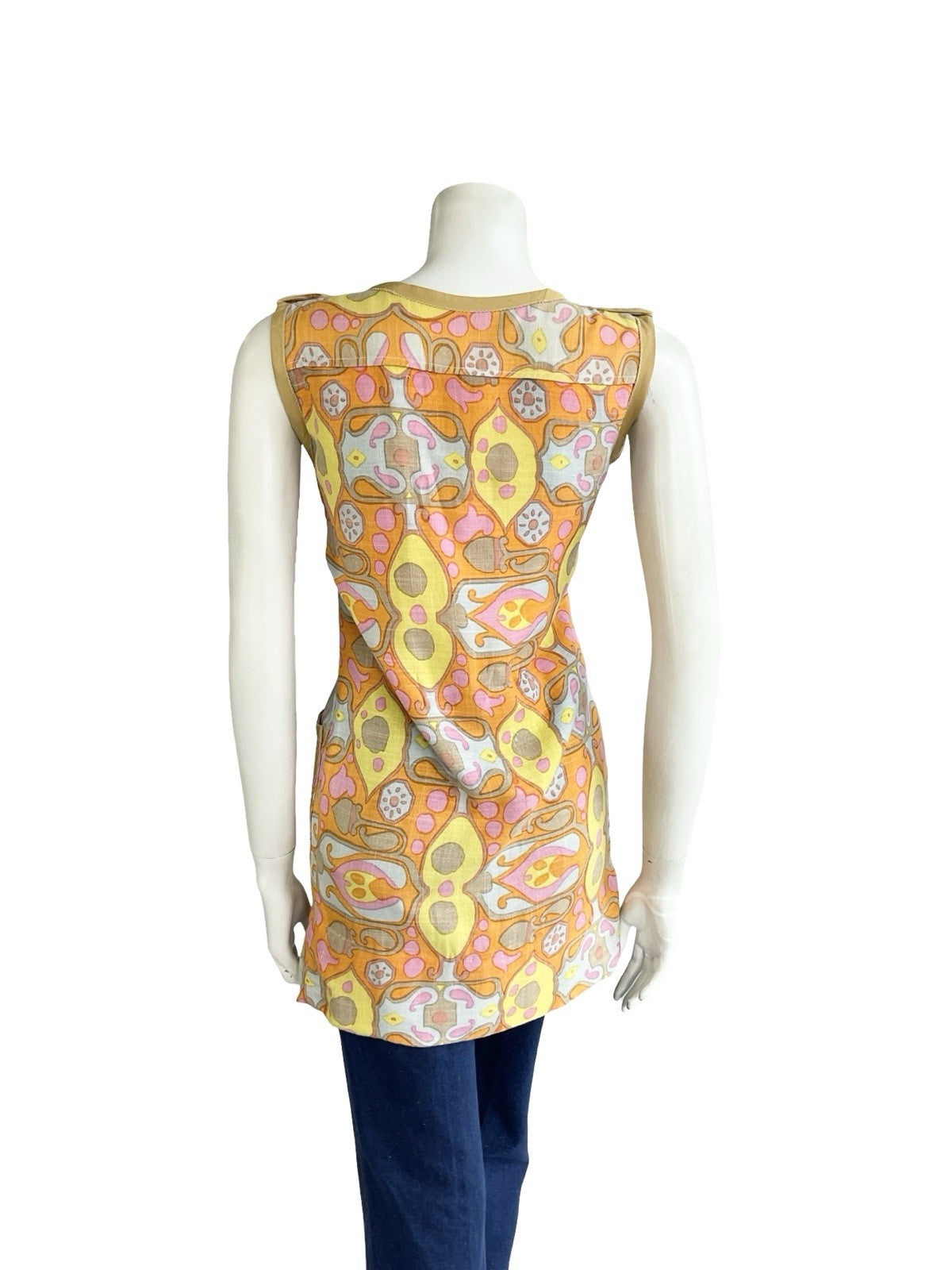VTG 60S PINK ORANGE YELLOW BROWN PSYCHEDELIC PAISLEY TUNIC PINAFORE TOP 10
