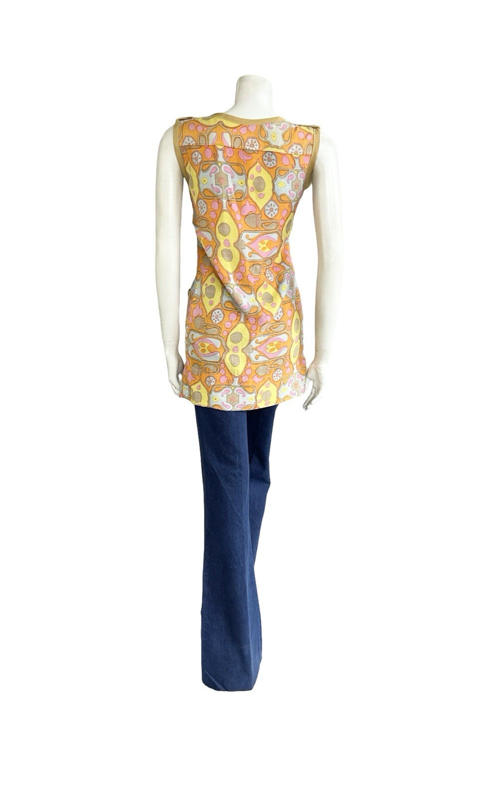 VTG 60S PINK ORANGE YELLOW BROWN PSYCHEDELIC PAISLEY TUNIC PINAFORE TOP 10