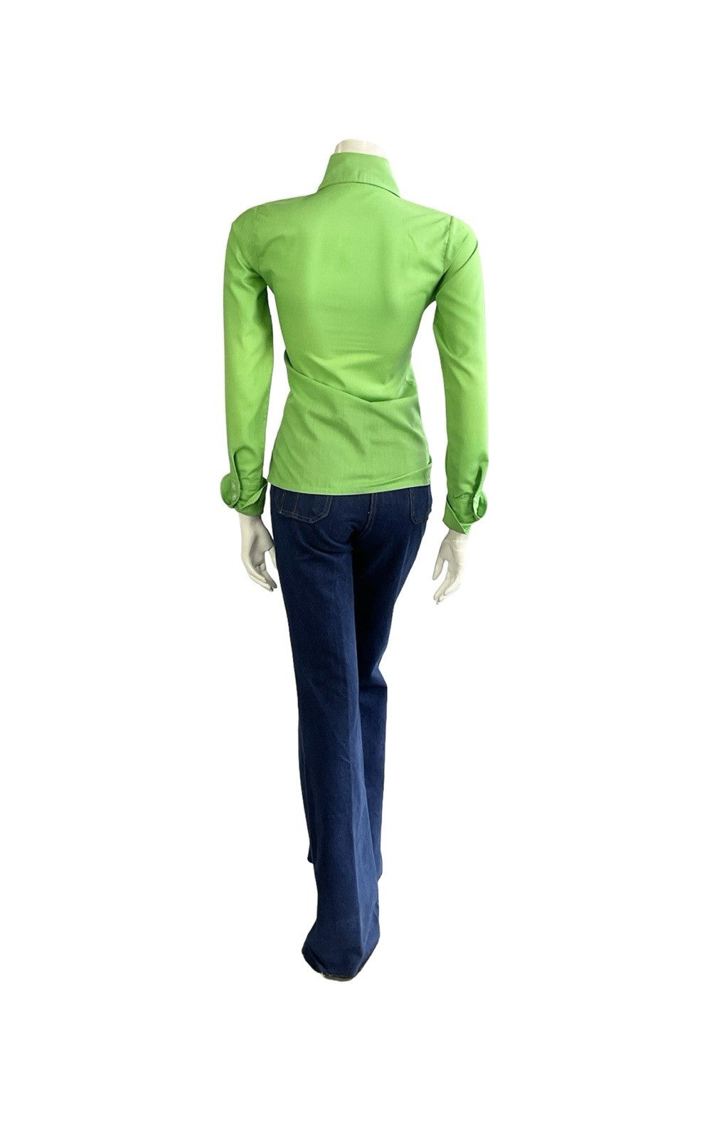 VTG 60S 70S APPLE GREEN MOD DOG EAR BEAGLE COLLAR NEAPOLITAN SLEEVE SHIRT 8