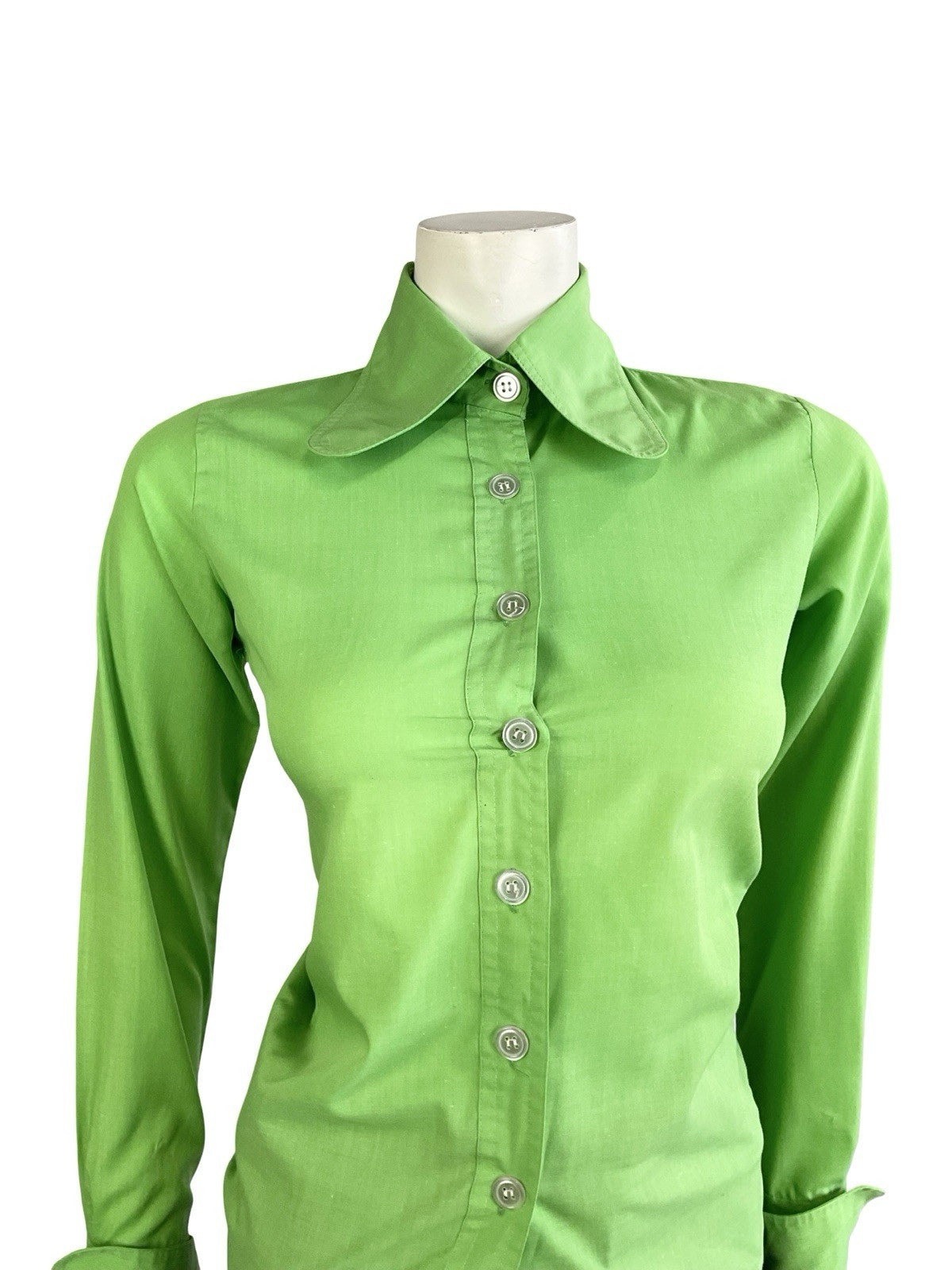 VTG 60S 70S APPLE GREEN MOD DOG EAR BEAGLE COLLAR NEAPOLITAN SLEEVE SHIRT 8
