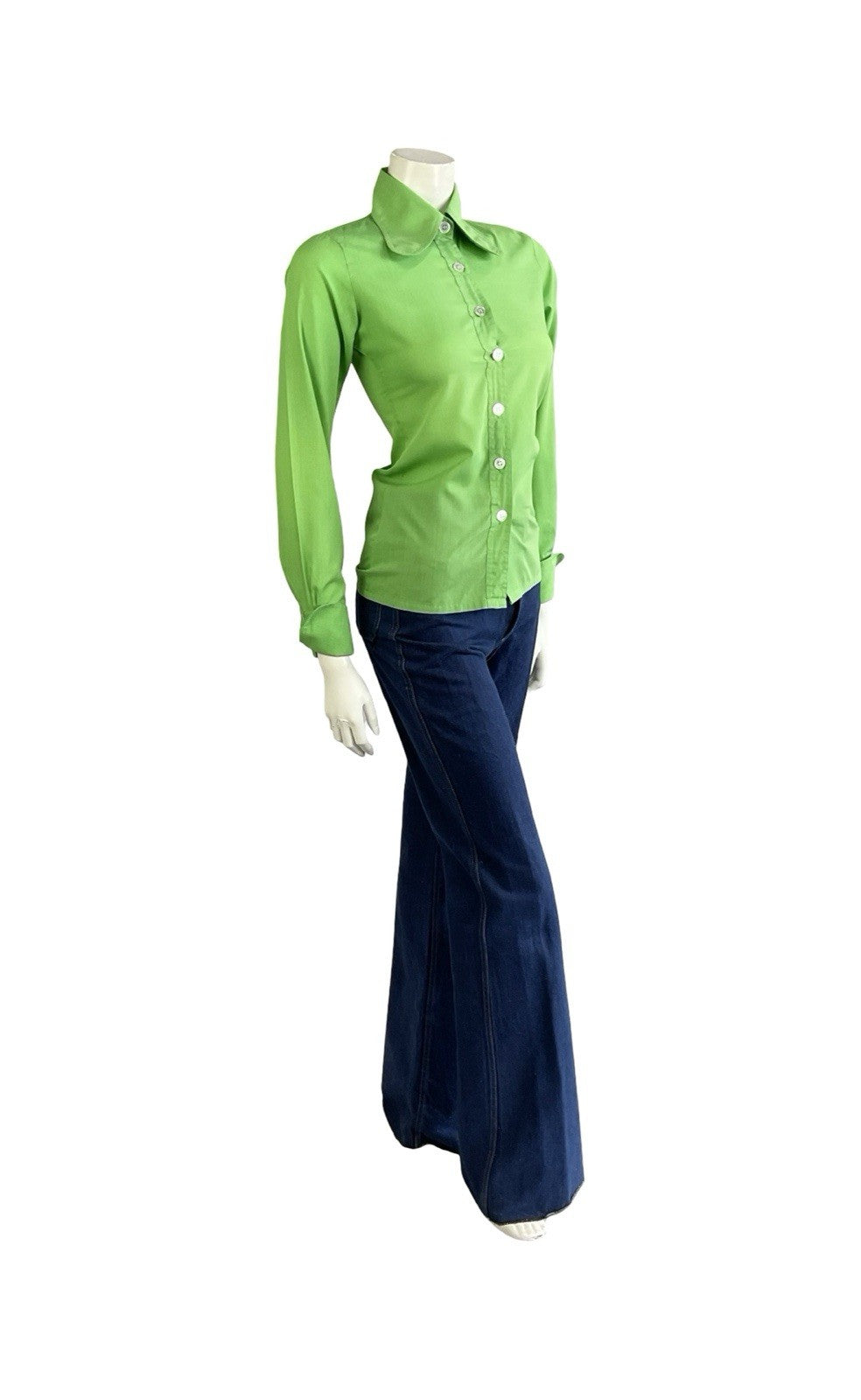 VTG 60S 70S APPLE GREEN MOD DOG EAR BEAGLE COLLAR NEAPOLITAN SLEEVE SHIRT 8