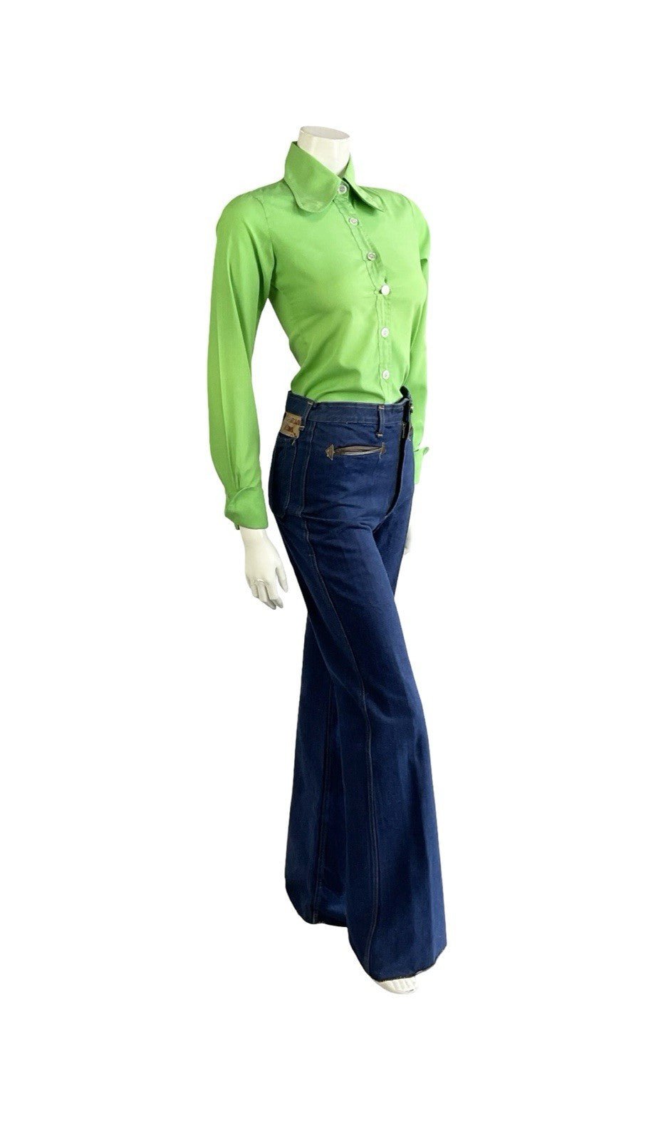 VTG 60S 70S APPLE GREEN MOD DOG EAR BEAGLE COLLAR NEAPOLITAN SLEEVE SHIRT 8
