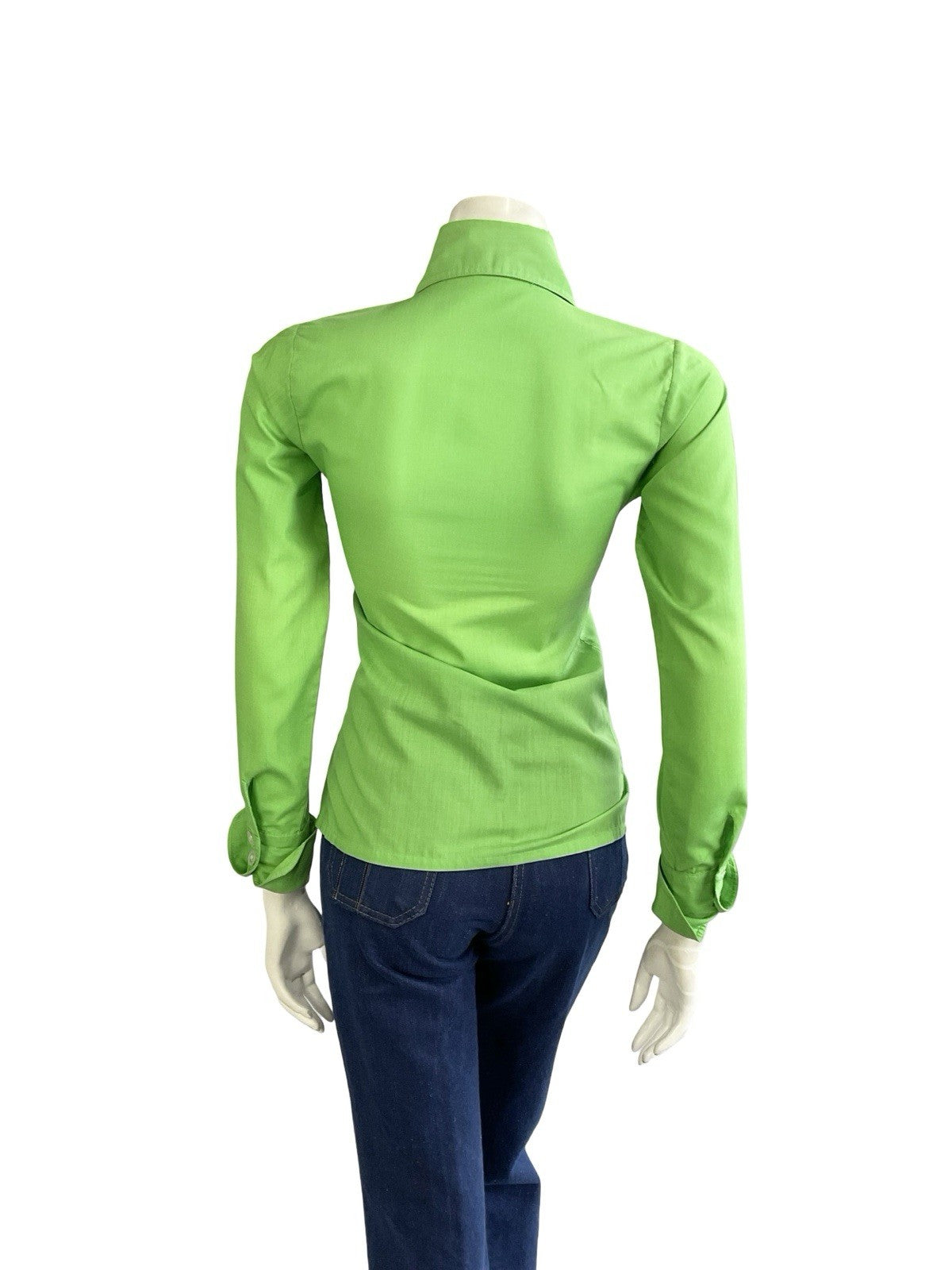 VTG 60S 70S APPLE GREEN MOD DOG EAR BEAGLE COLLAR NEAPOLITAN SLEEVE SHIRT 8