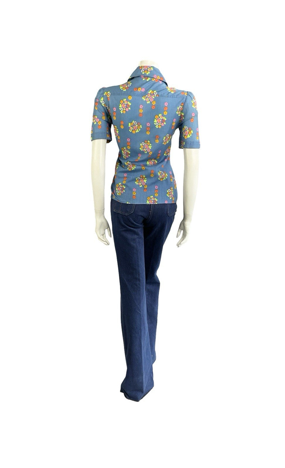 VTG 60S 70S BLUE PINK GREEN ORANGE PSYCHEDELIC FLORAL DOG EAR COLLAR MOD SHIRT 8