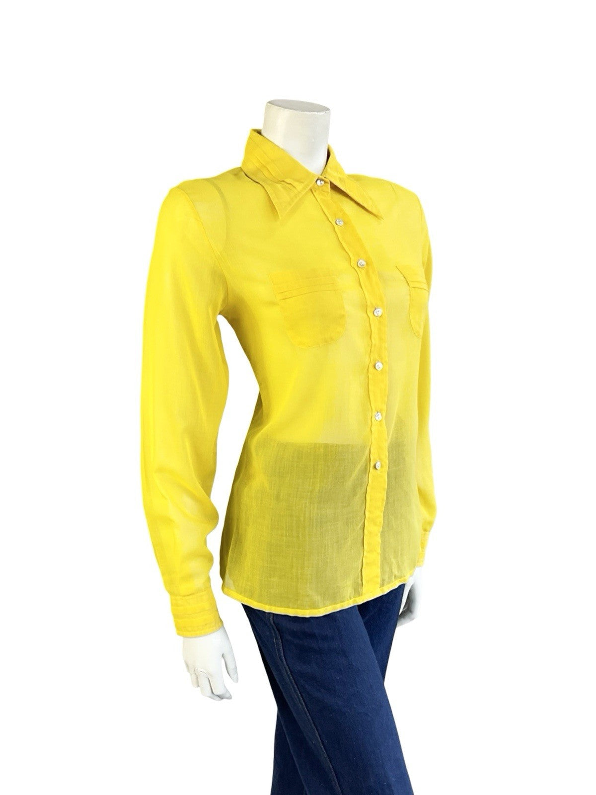 VTG 70S JEAN PHILLIPE MOD YELLOW MONOCHROME DAGGER COLLAR PLEATED SHIRT 14