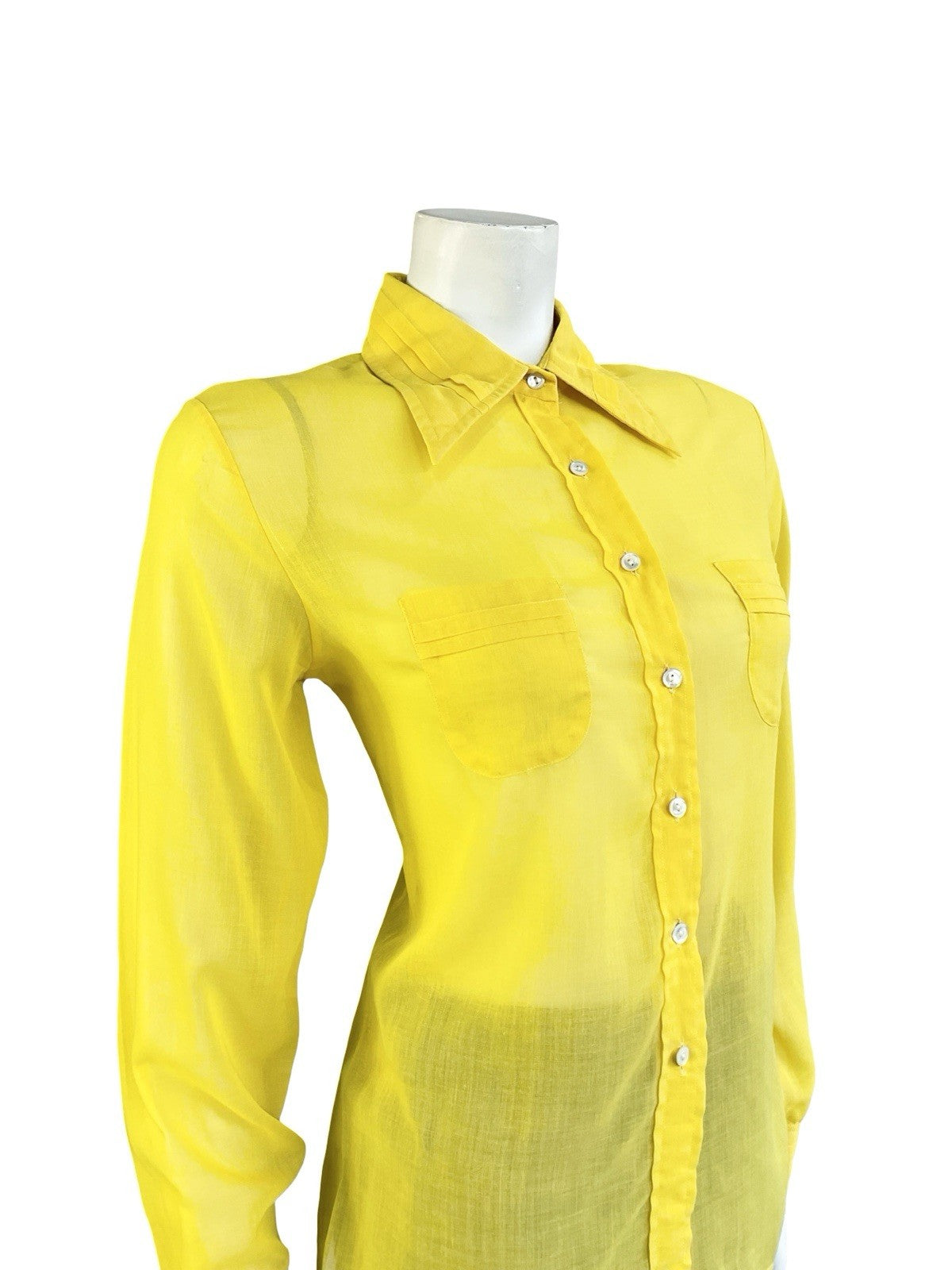 VTG 70S JEAN PHILLIPE MOD YELLOW MONOCHROME DAGGER COLLAR PLEATED SHIRT 14