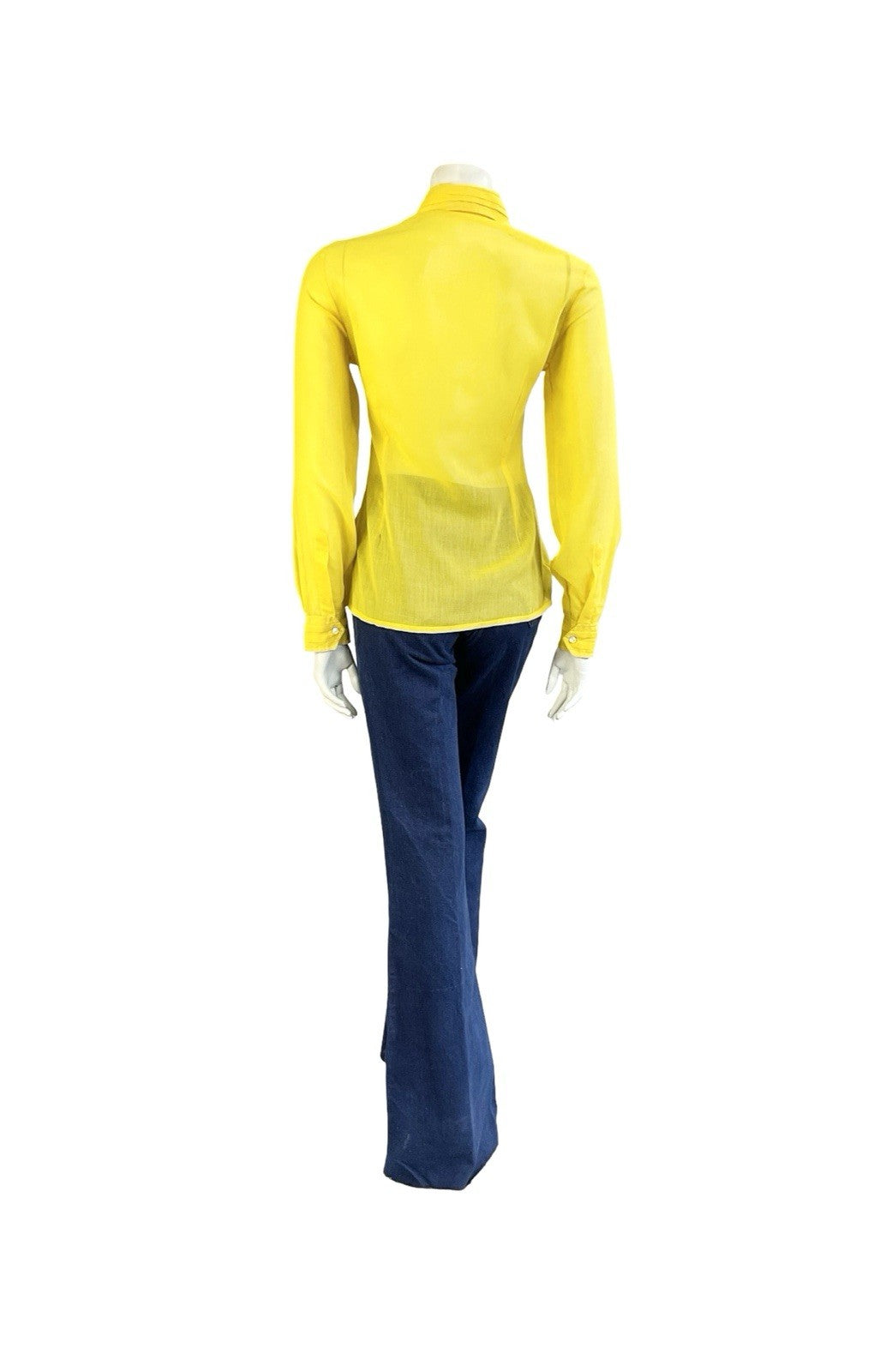 VTG 70S JEAN PHILLIPE MOD YELLOW MONOCHROME DAGGER COLLAR PLEATED SHIRT 14
