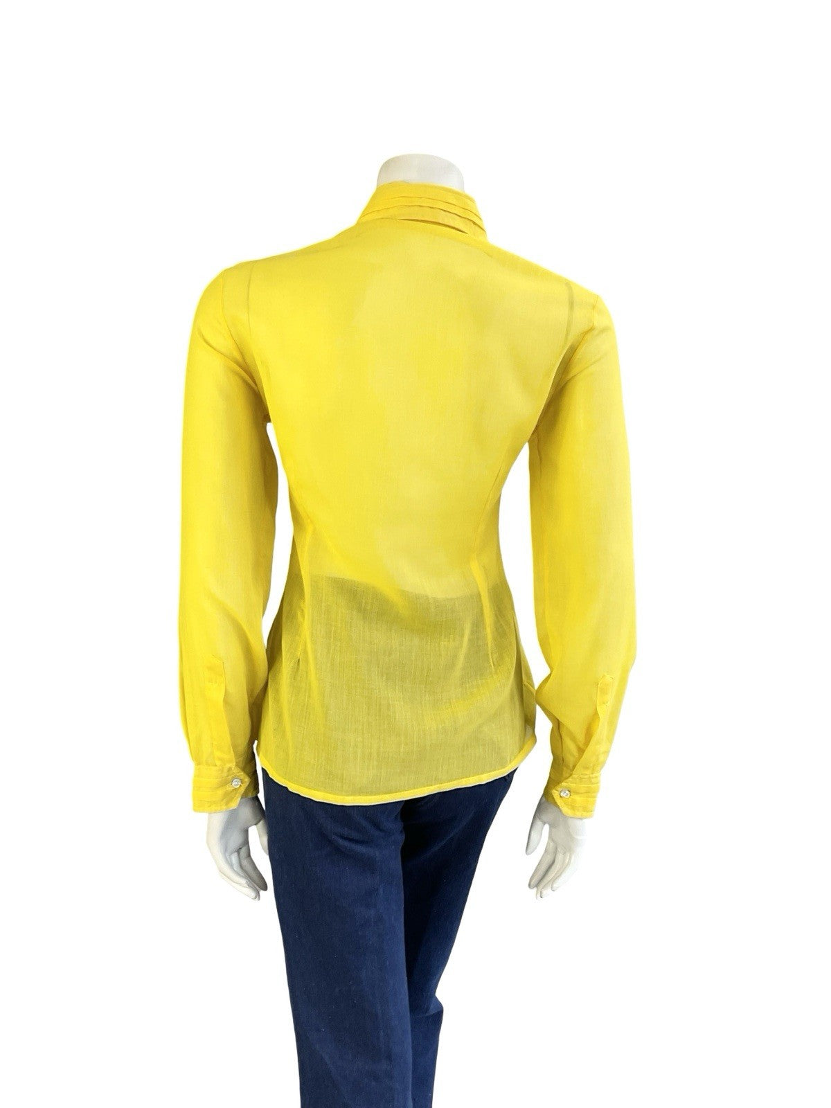 VTG 70S JEAN PHILLIPE MOD YELLOW MONOCHROME DAGGER COLLAR PLEATED SHIRT 14