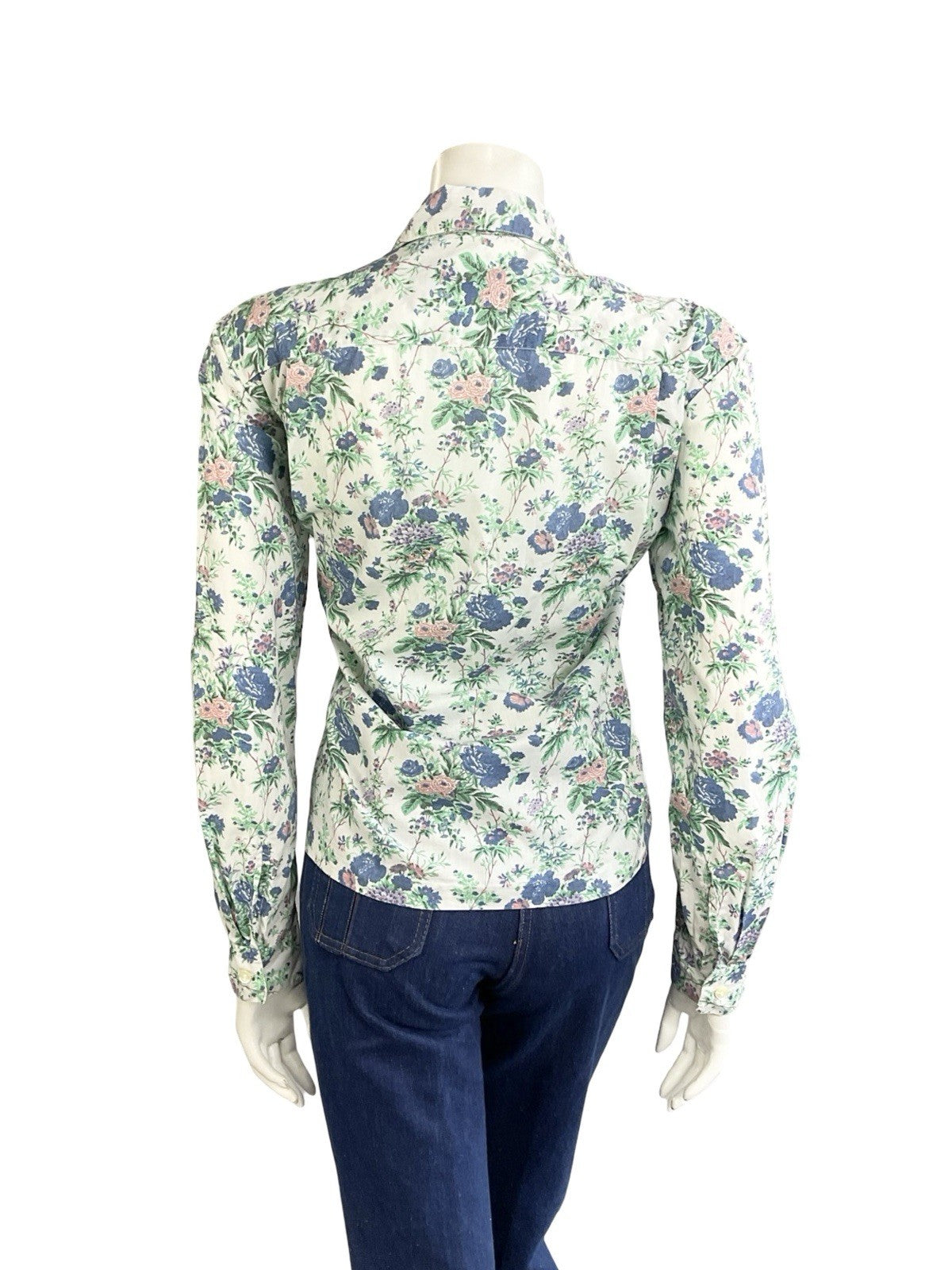 VTG 60S 70S WHITE BLUE PURPLE PINK FLORAL ROSE DAGGER COLLAR MOD SHIRT 10