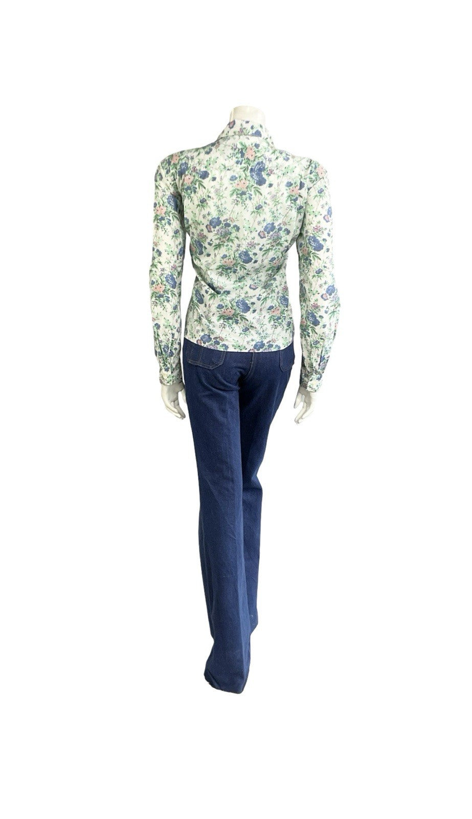 VTG 60S 70S WHITE BLUE PURPLE PINK FLORAL ROSE DAGGER COLLAR MOD SHIRT 10
