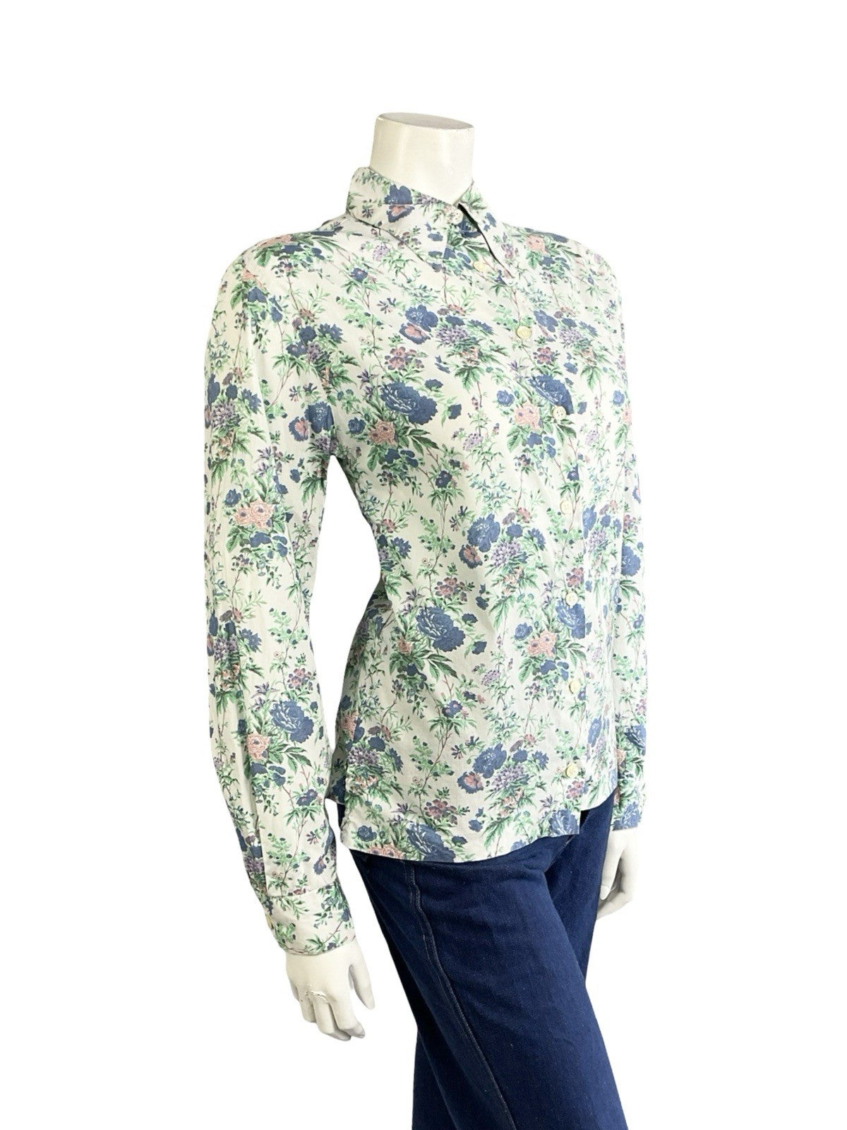VTG 60S 70S WHITE BLUE PURPLE PINK FLORAL ROSE DAGGER COLLAR MOD SHIRT 10