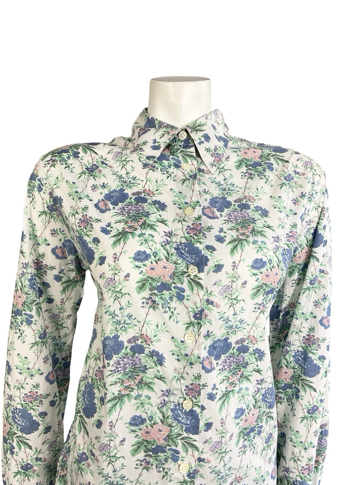 VTG 60S 70S WHITE BLUE PURPLE PINK FLORAL ROSE DAGGER COLLAR MOD SHIRT 10